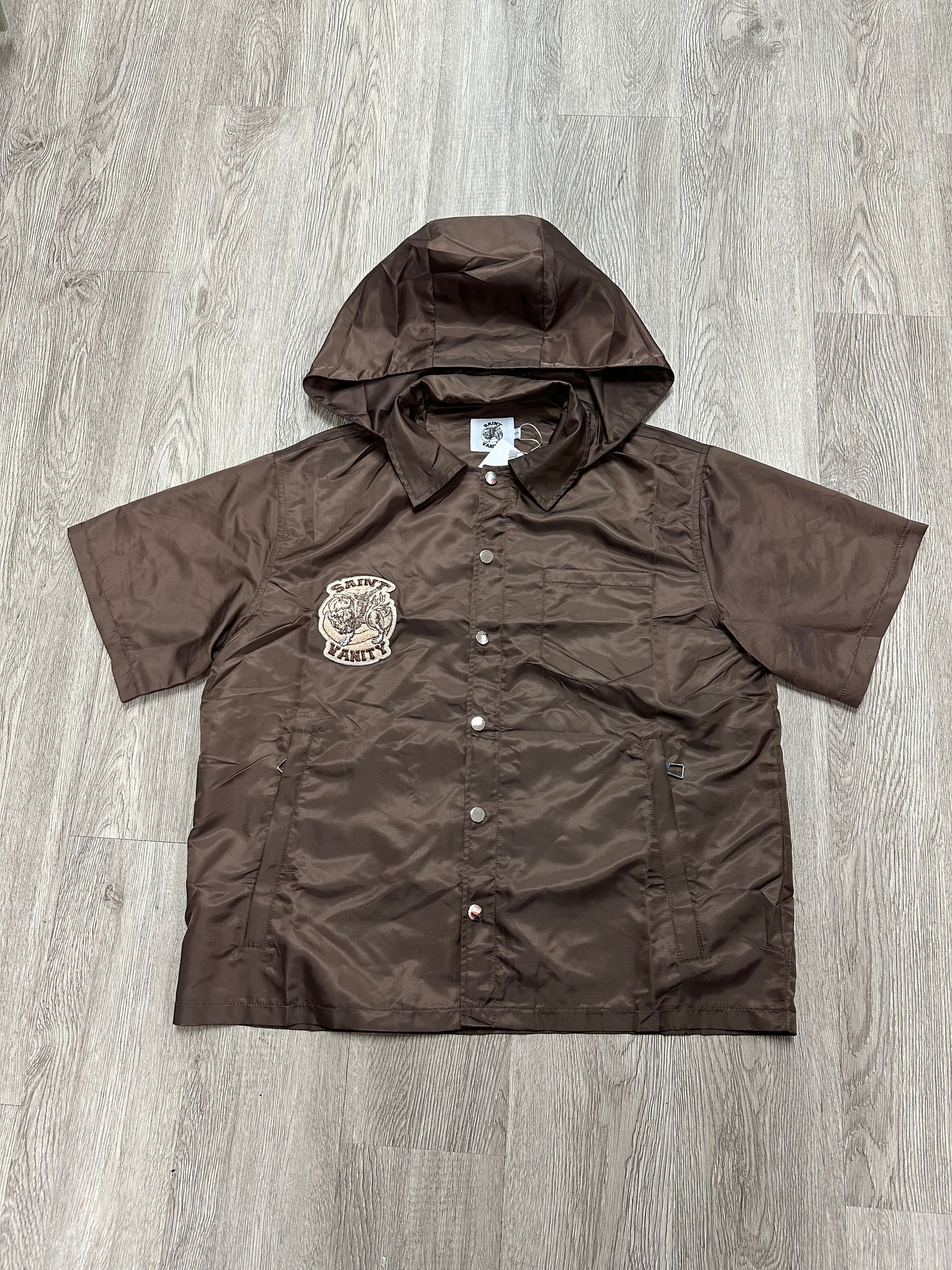 Saint Vanity Nylon Brown Button Up Shirt