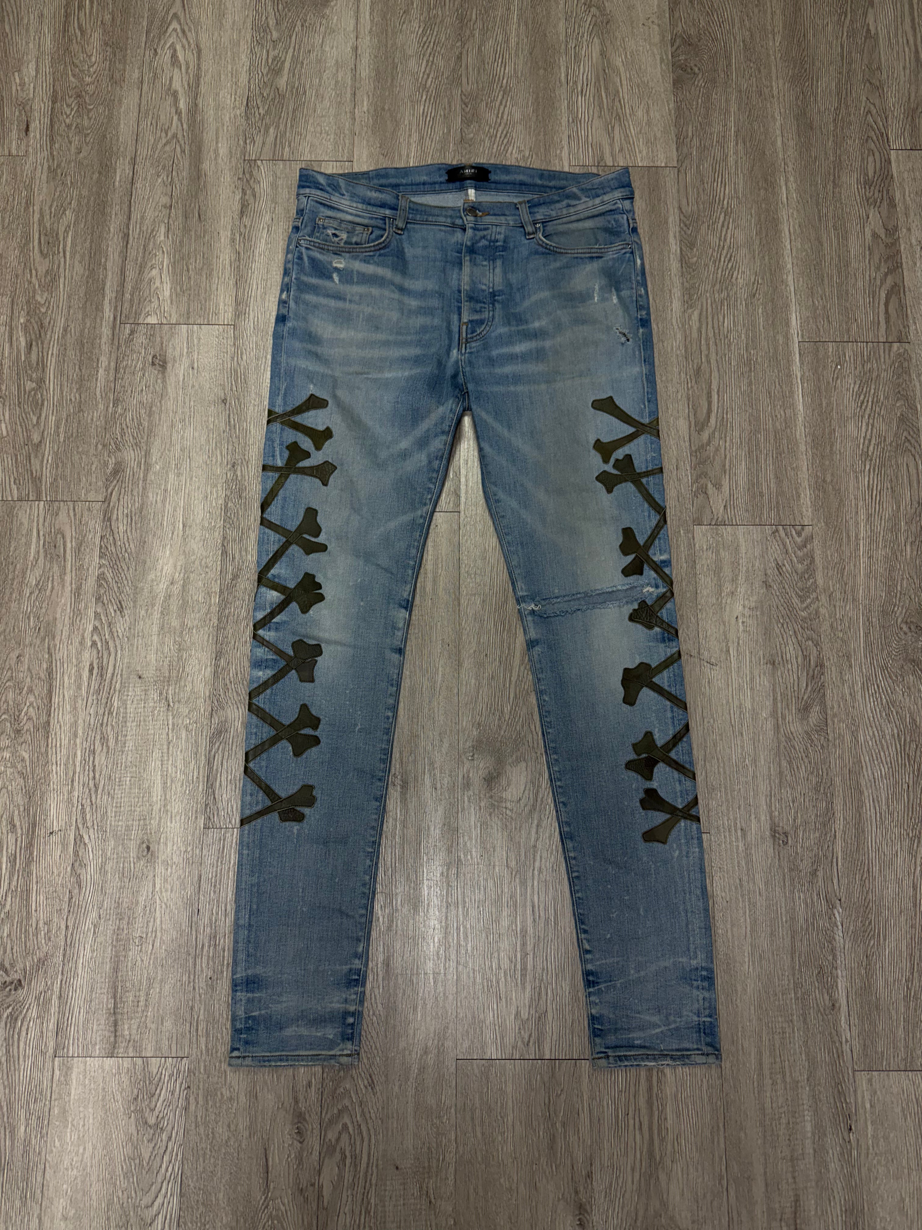 Amiri Light Wash Camo Bones Jeans