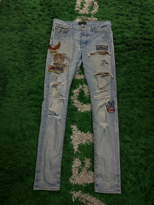 Amiri Jeans Light Wash Biker Patch Used 33