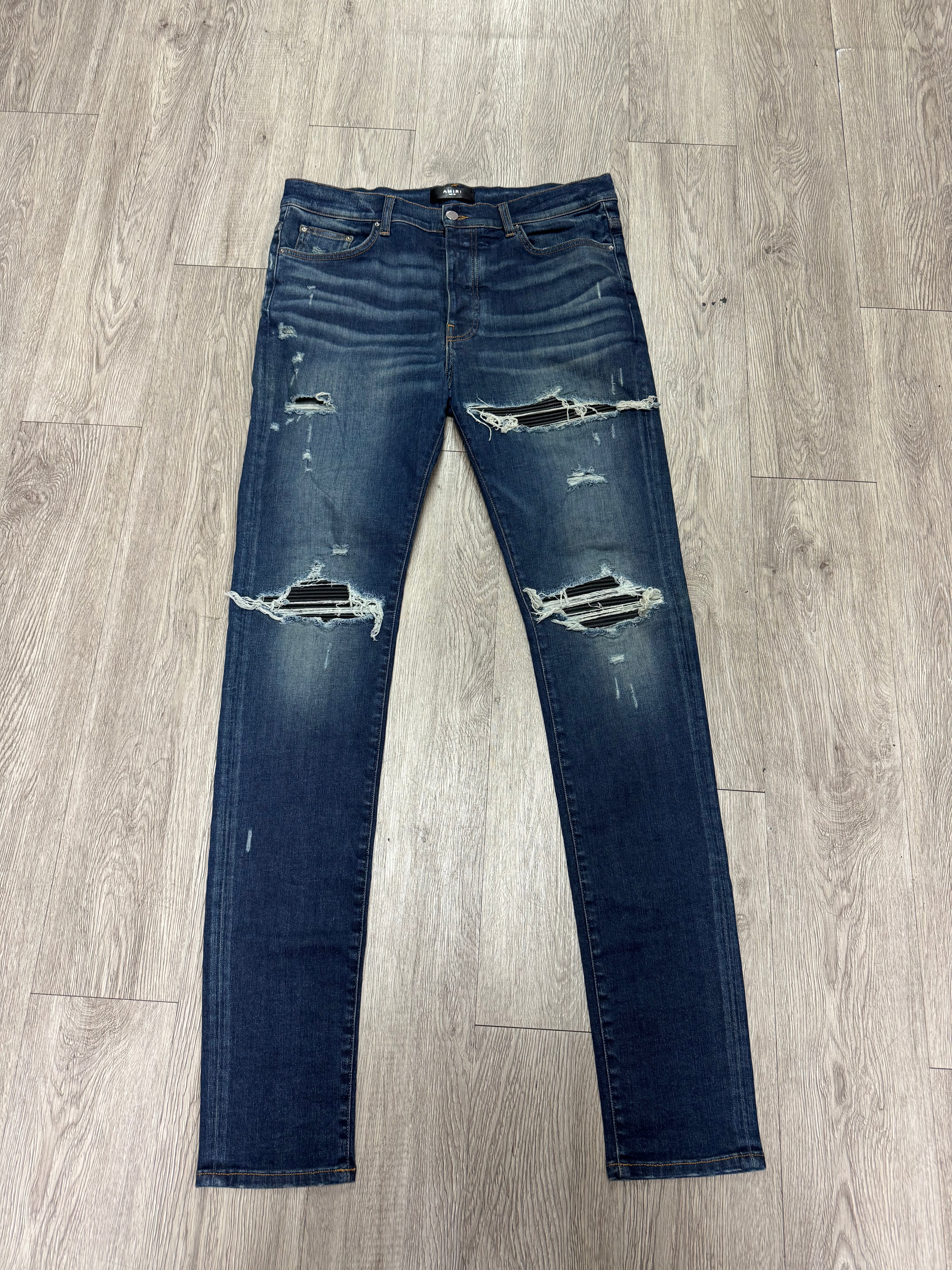 Amiri "MX1" Deep Classic Leather Patch Black Jeans