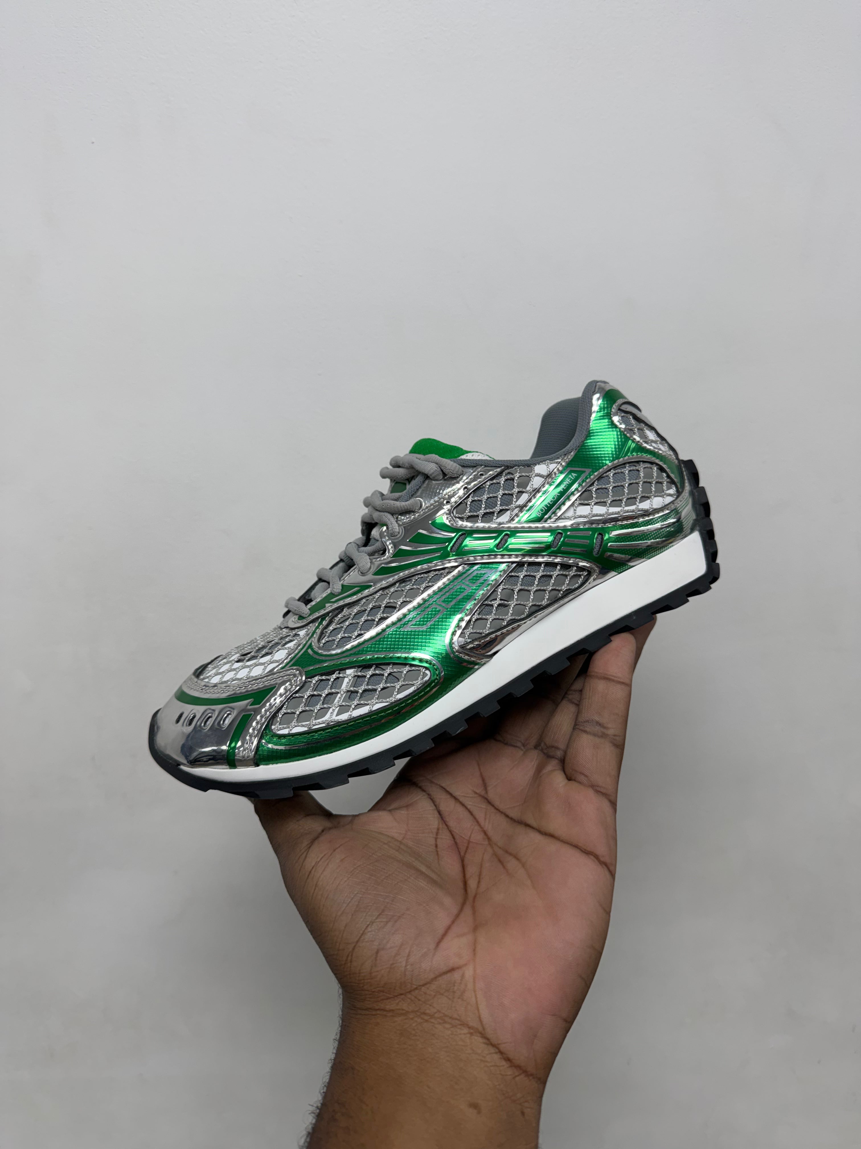 Bottega Veneta Green Silver Orbit Sneakers