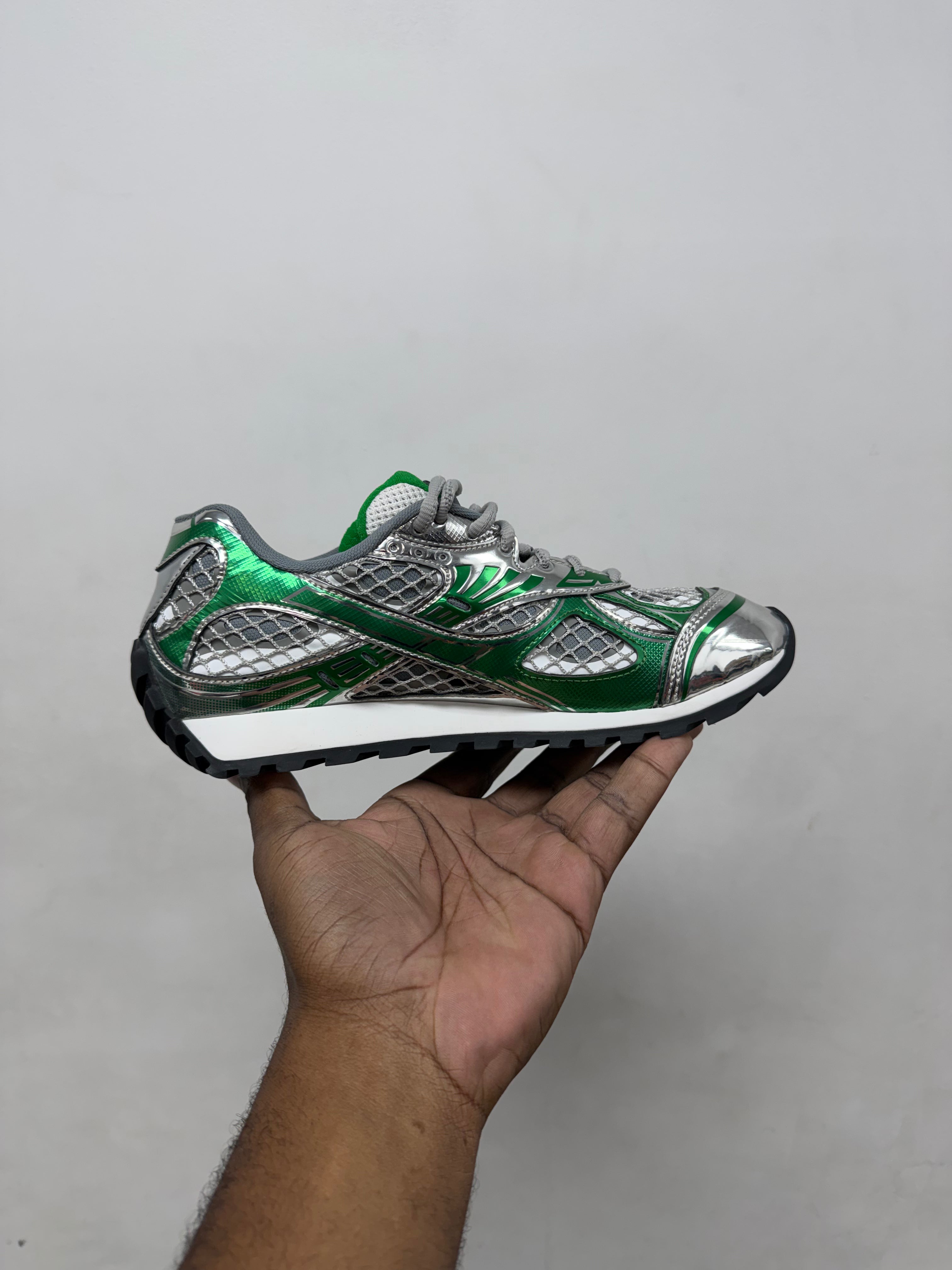 Bottega Veneta Green Silver Orbit Sneakers