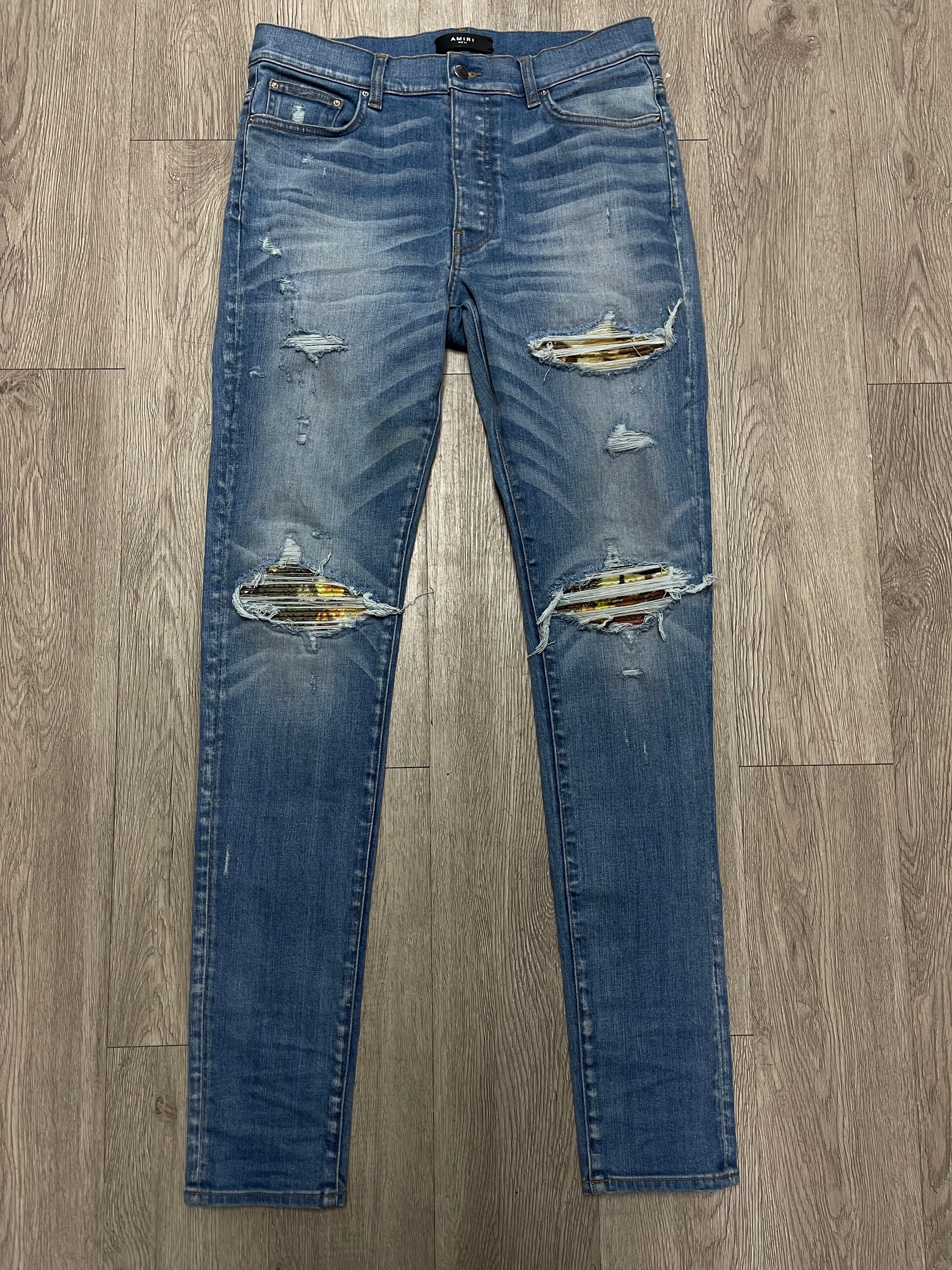 Amiri MX1Light Wash Aloha Patch Jeans