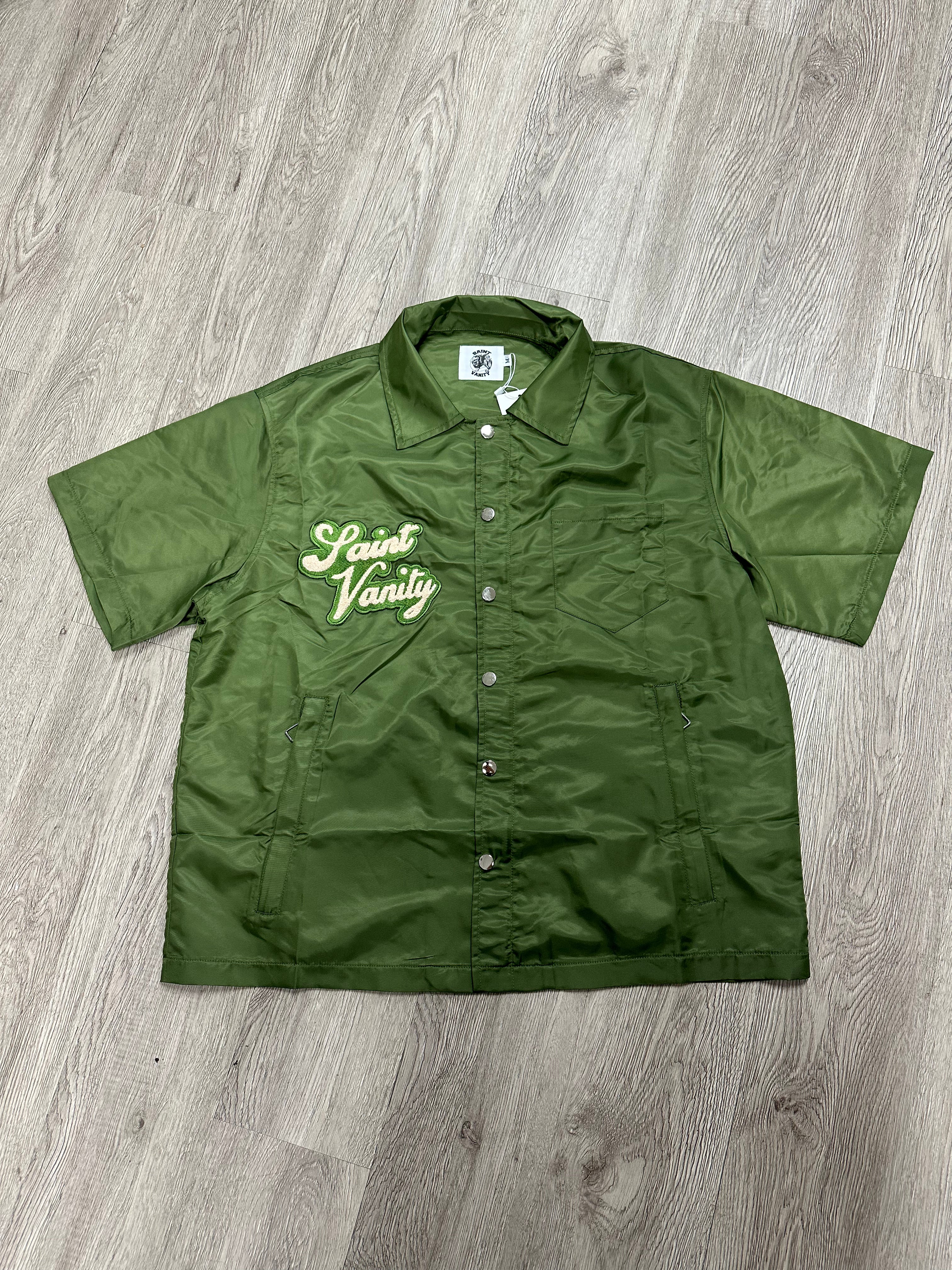 Saint Vanity Nylon Olive Button Up Shirt