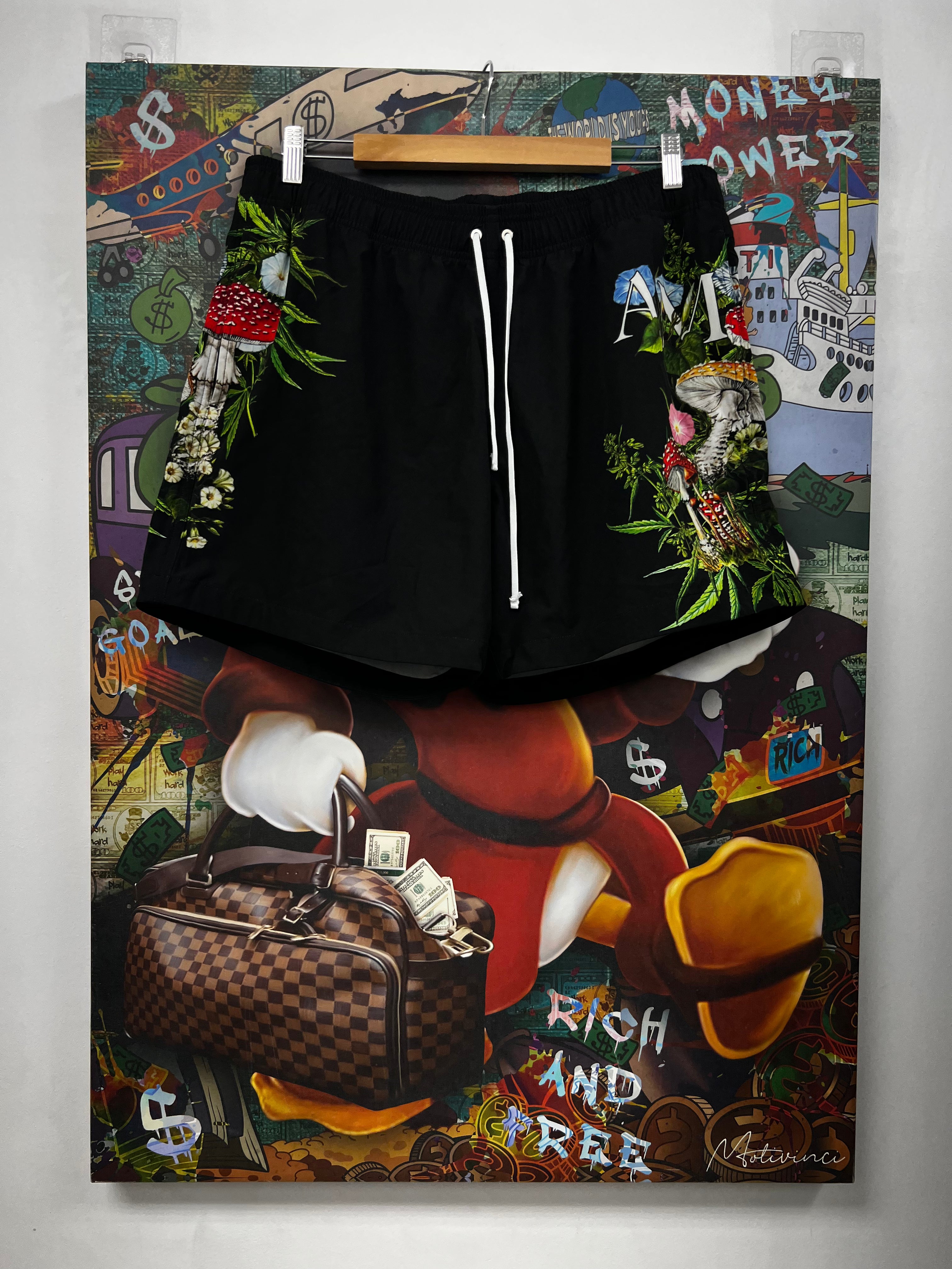 Amiri Black Floral Swim Trunks