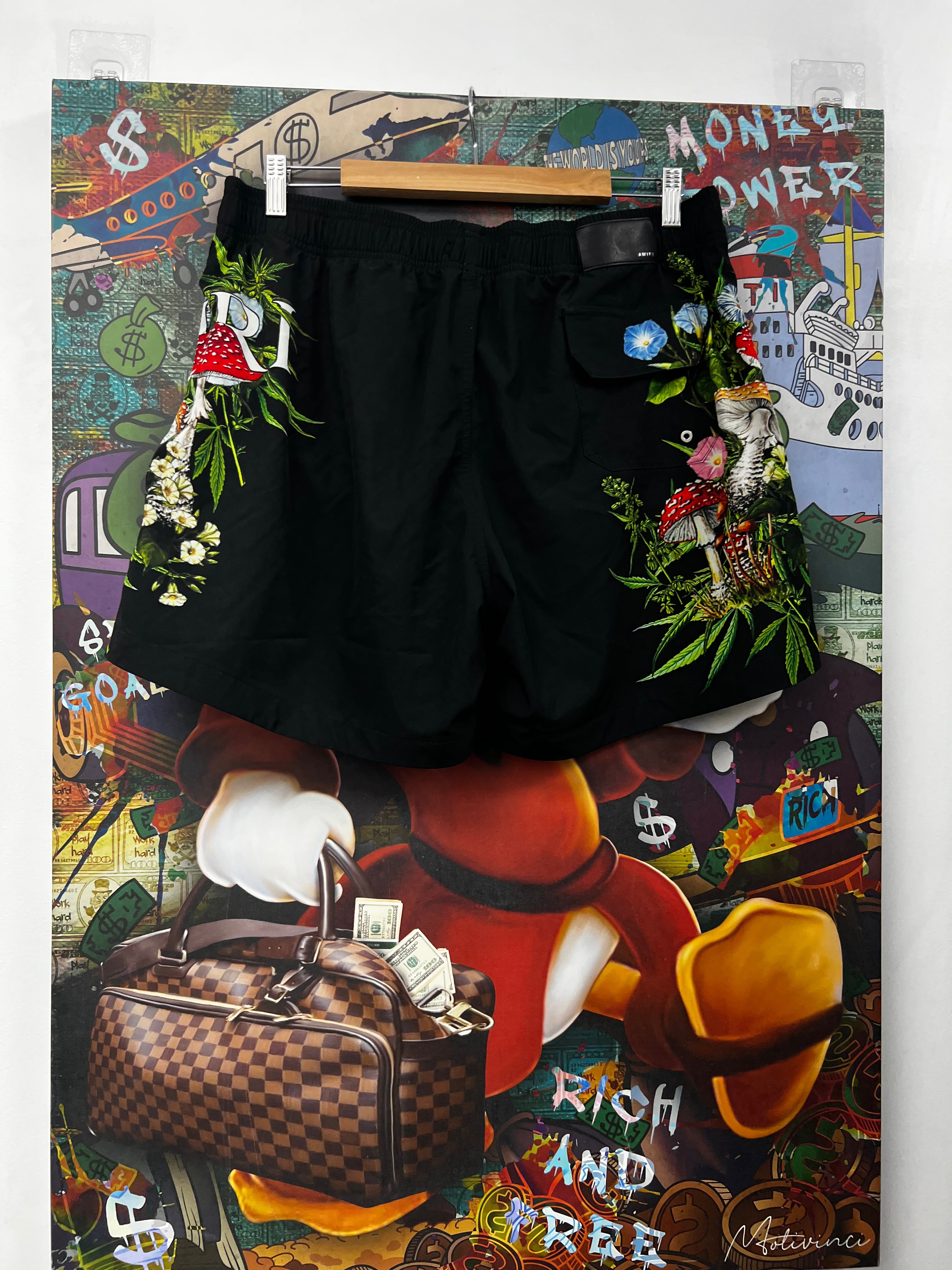 Amiri Black Floral Swim Trunks