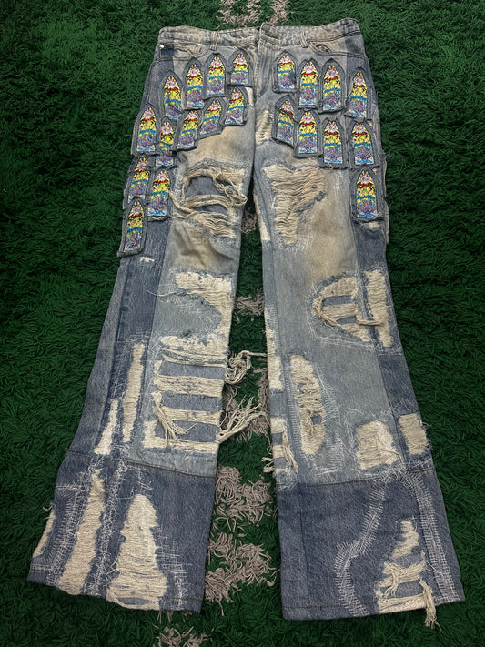 WDW Multi Patchwork Distressed Denim Used 36 N/A