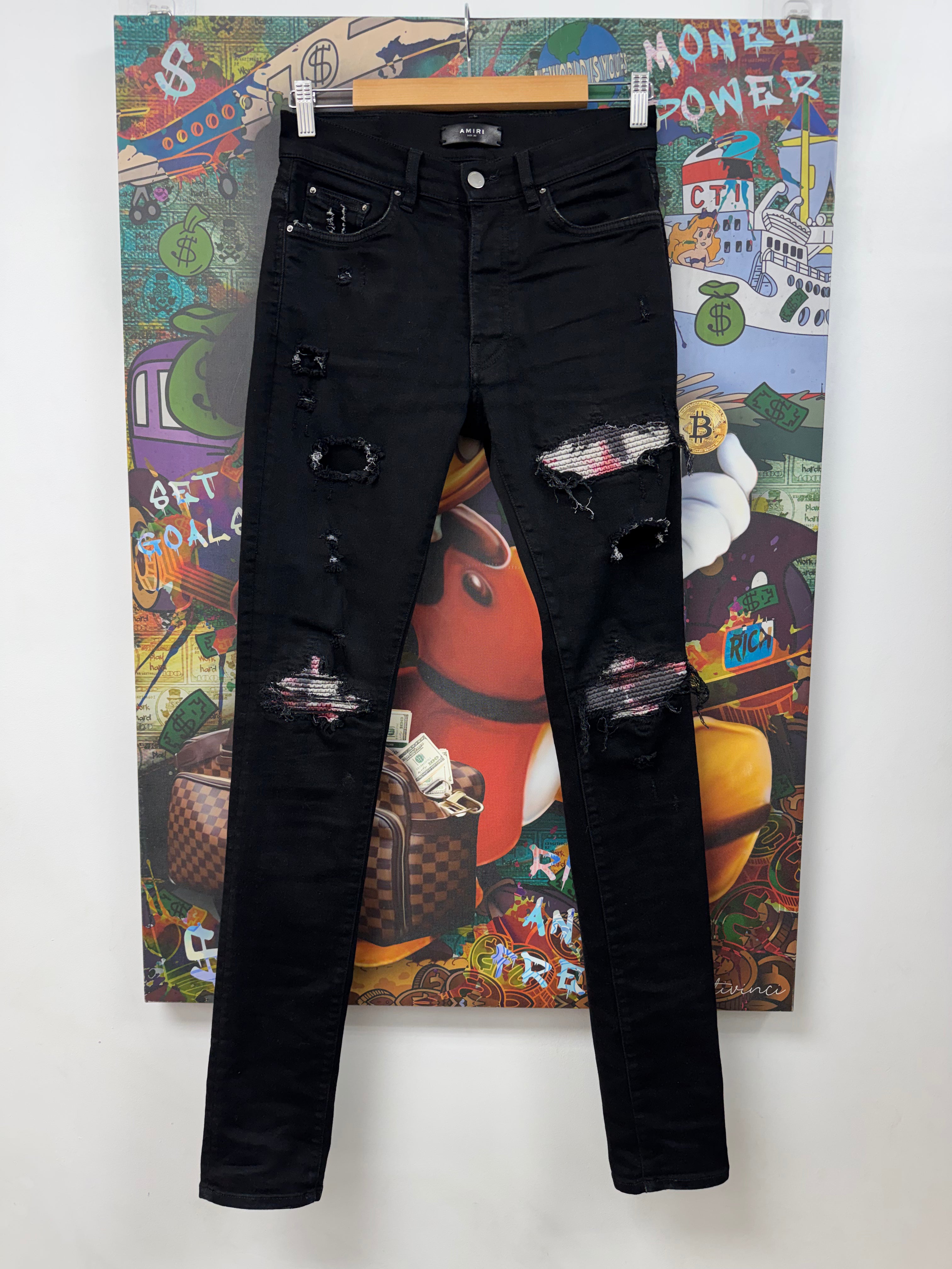 Amiri MX1 Black White Pink Patch Jeans