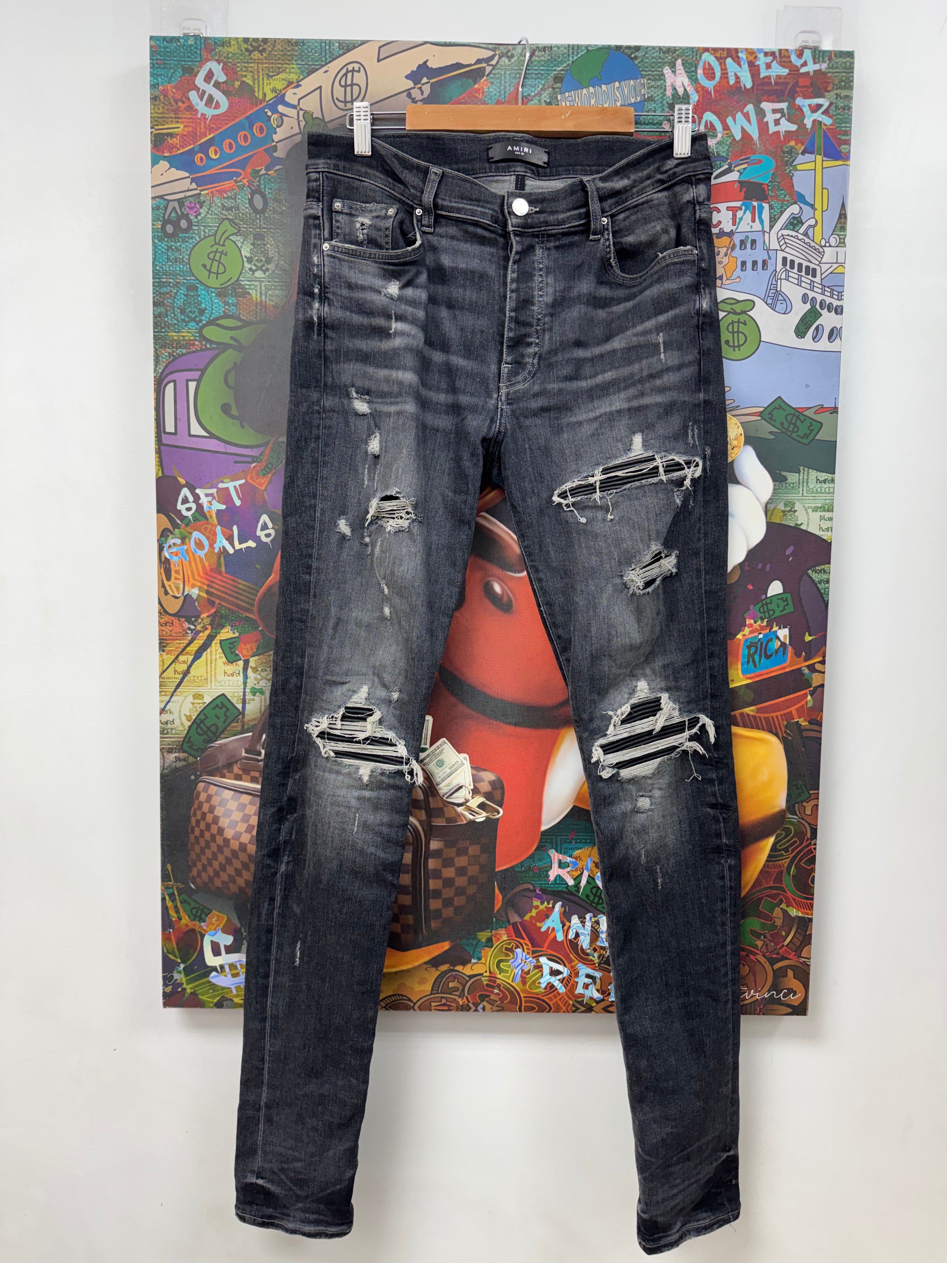 Amiri MX1 Grey Black Patch Jeans