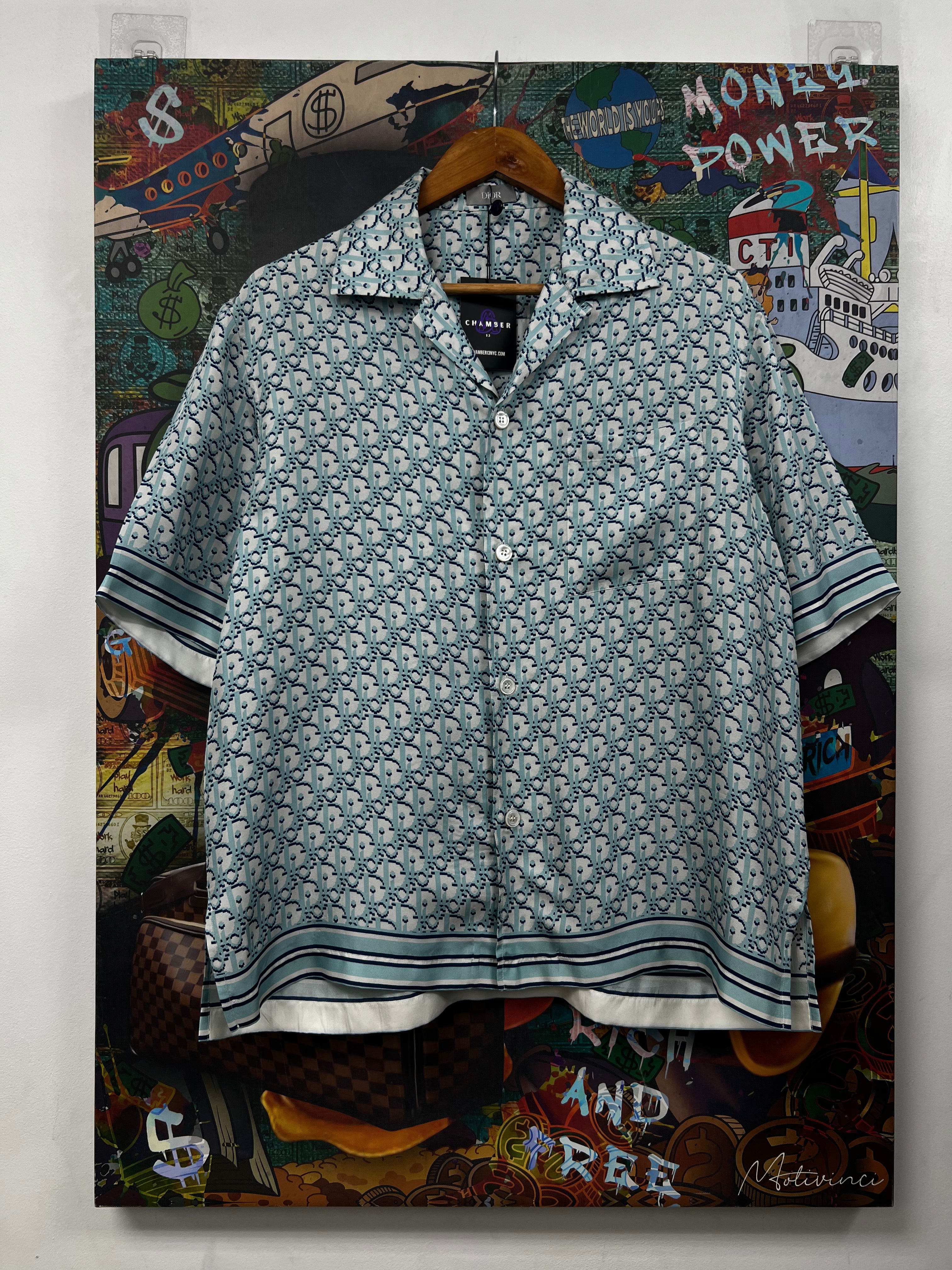 Dior Baby Blue Oblique Silk Button Up Shirt