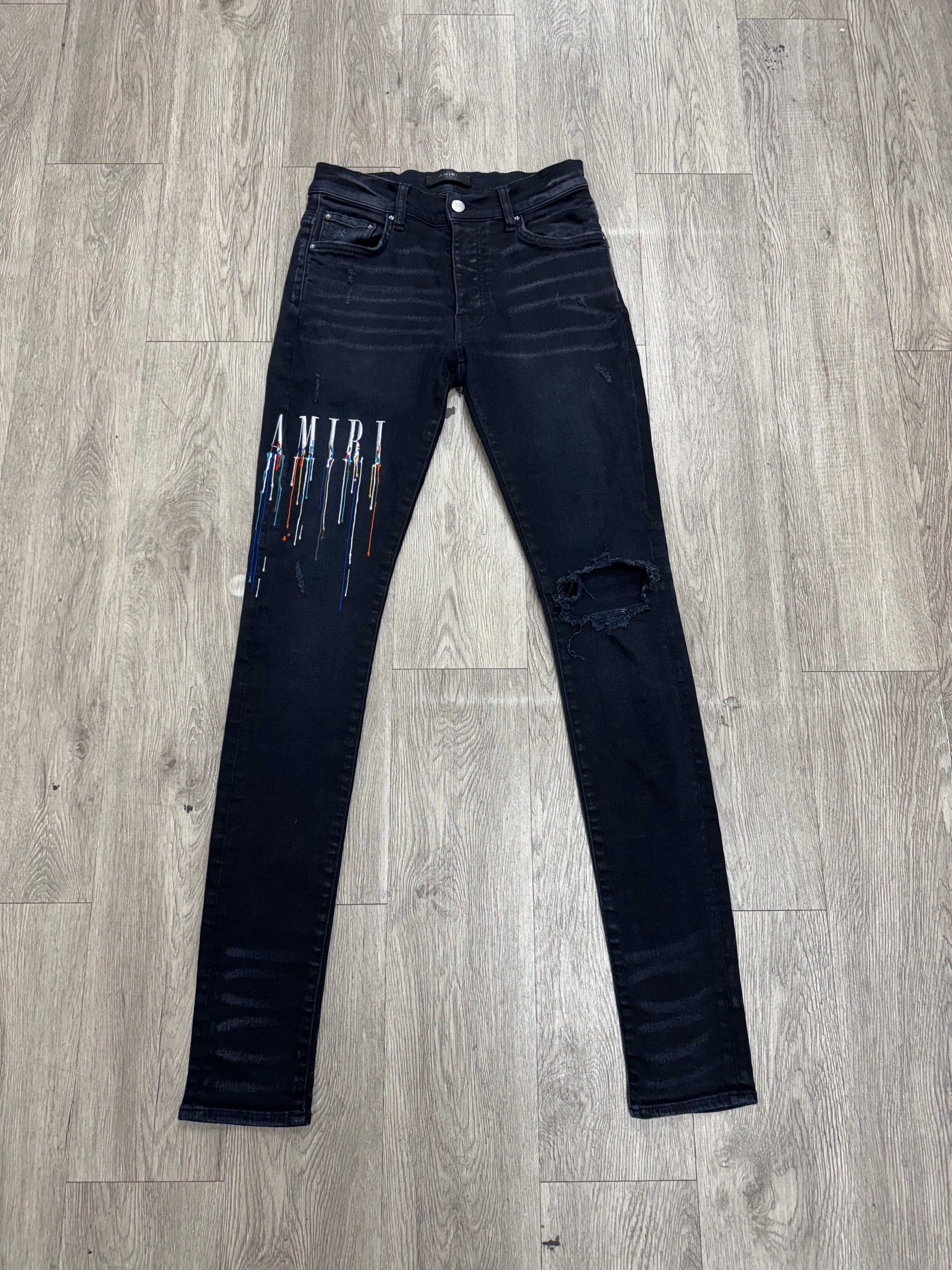 Amiri Black Wash Paint Drip Jeans