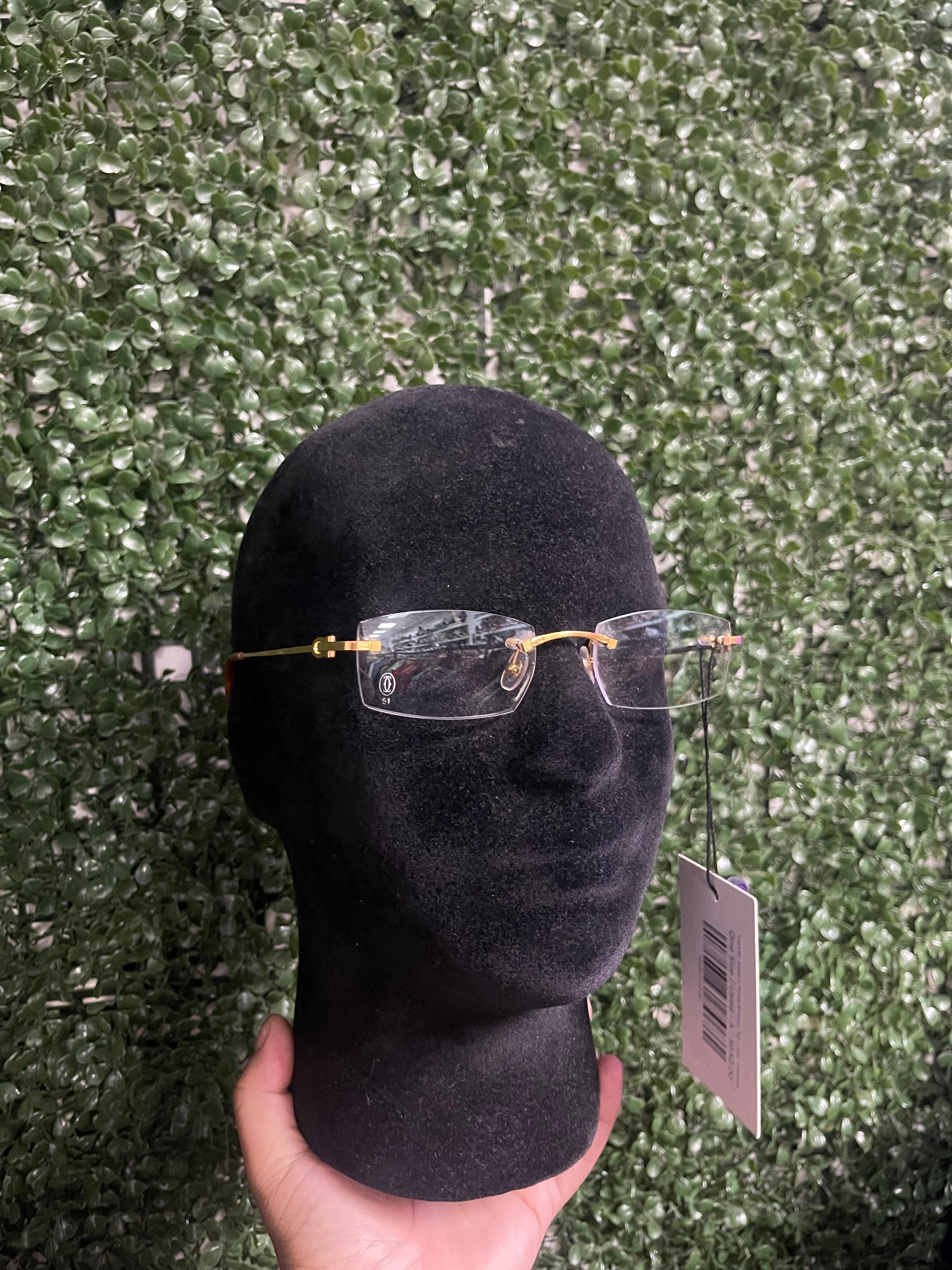 Cartier Gold C Wire Brown Tip Clear Glasses