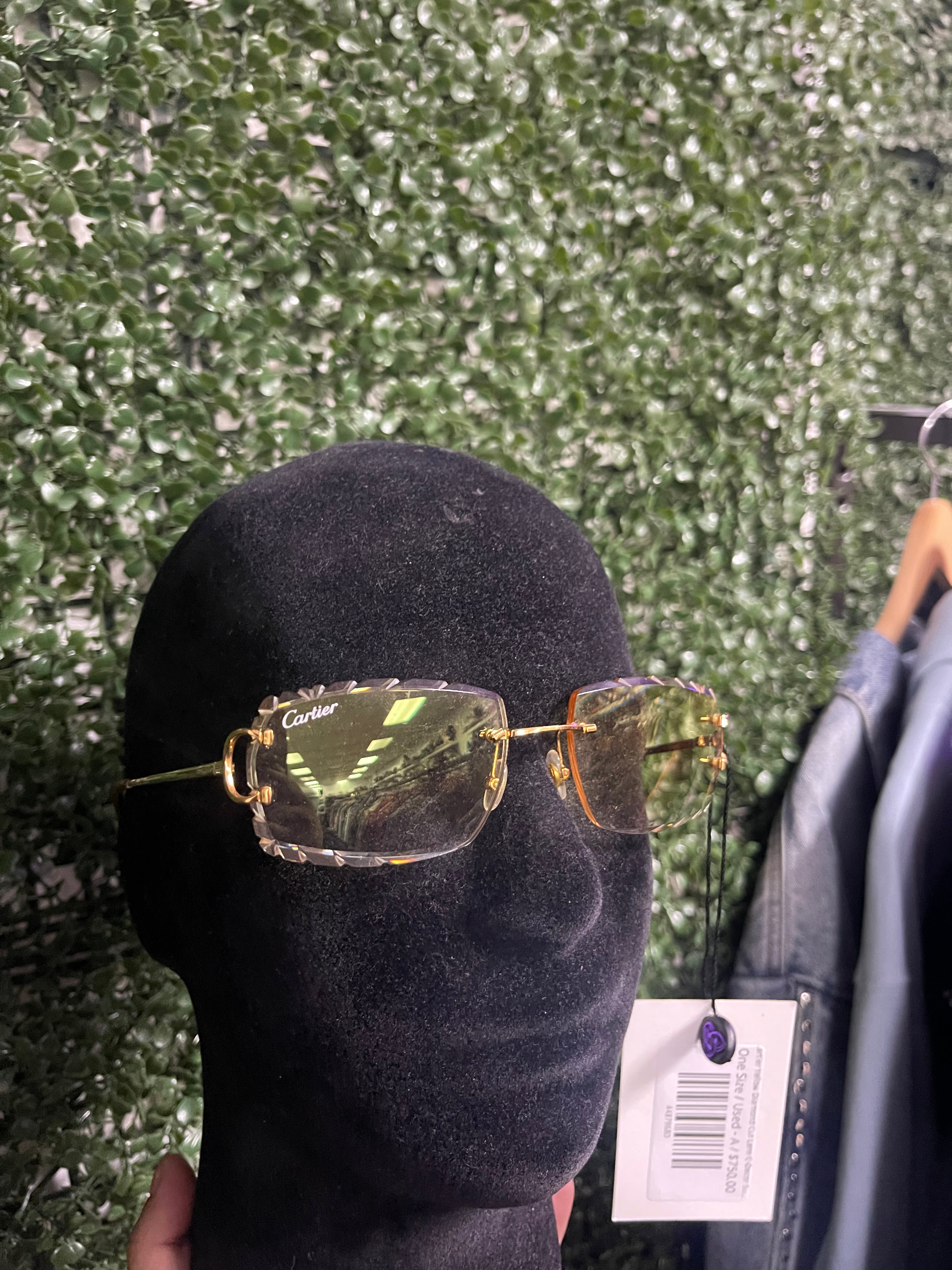 Cartier Yellow Diamond Cut Lens C-Decor Sunglasses
