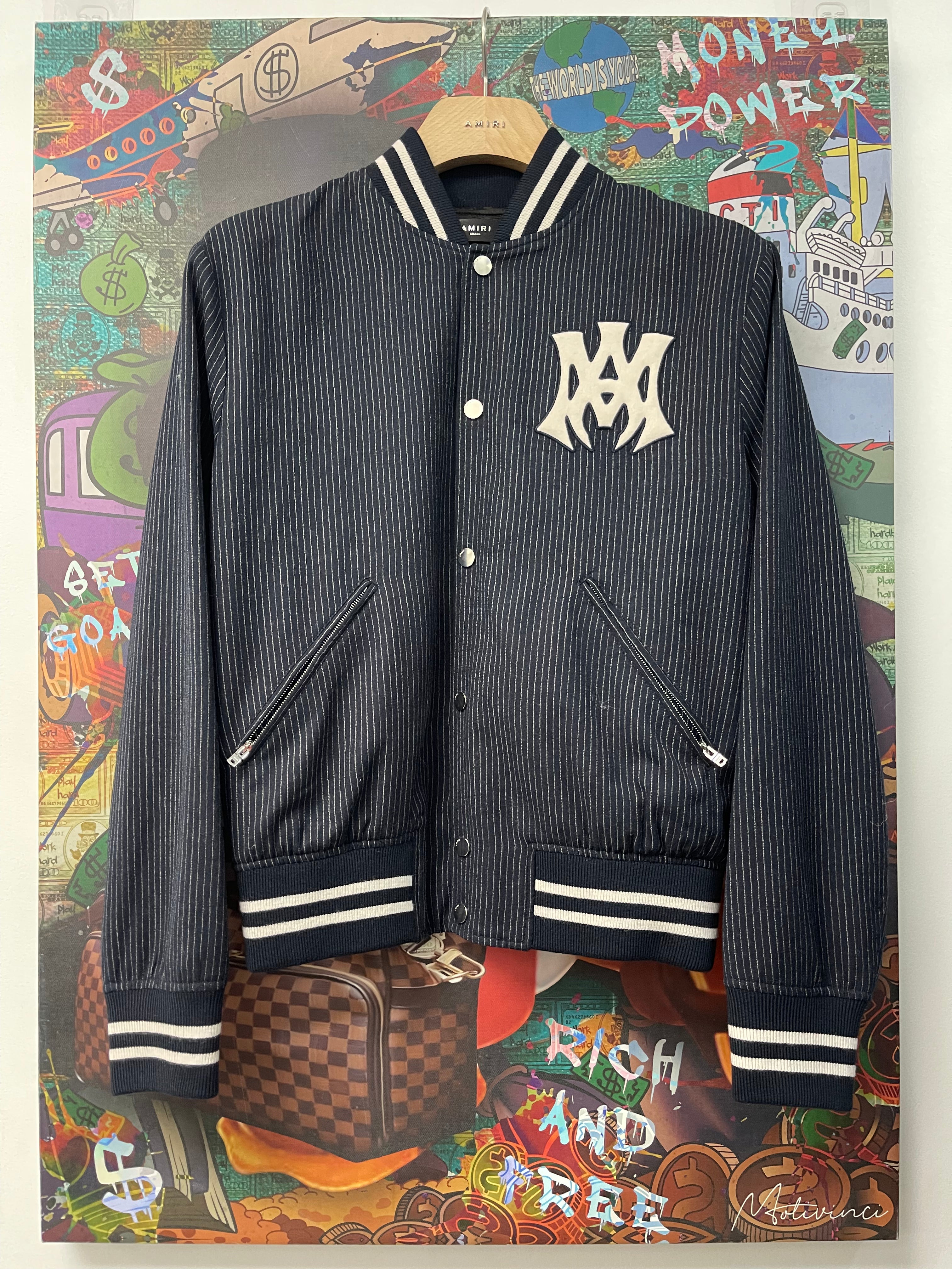 Amiri Navy Hollywood MA Logo Varsity Jacket