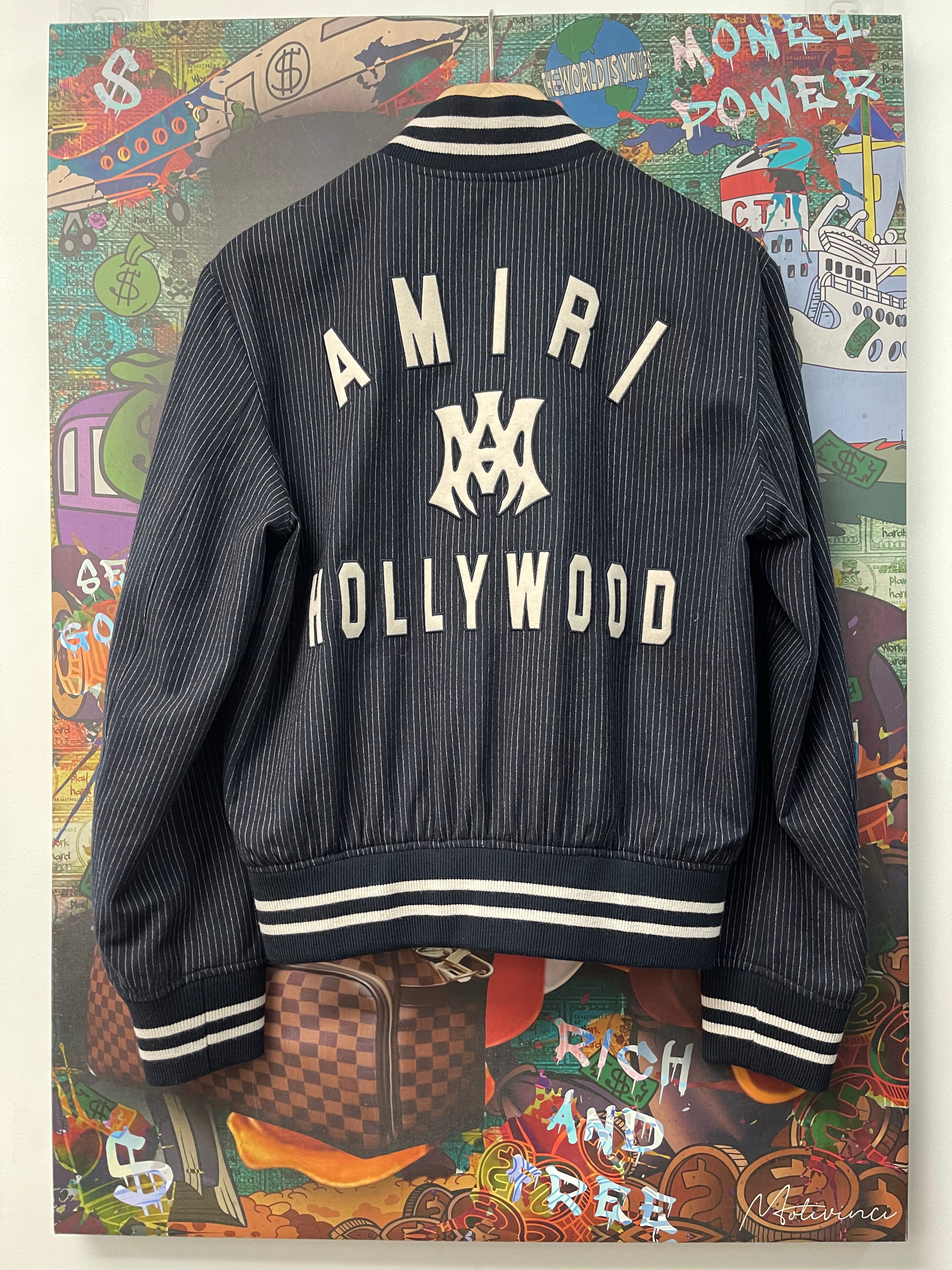 Amiri Navy Hollywood MA Logo Varsity Jacket