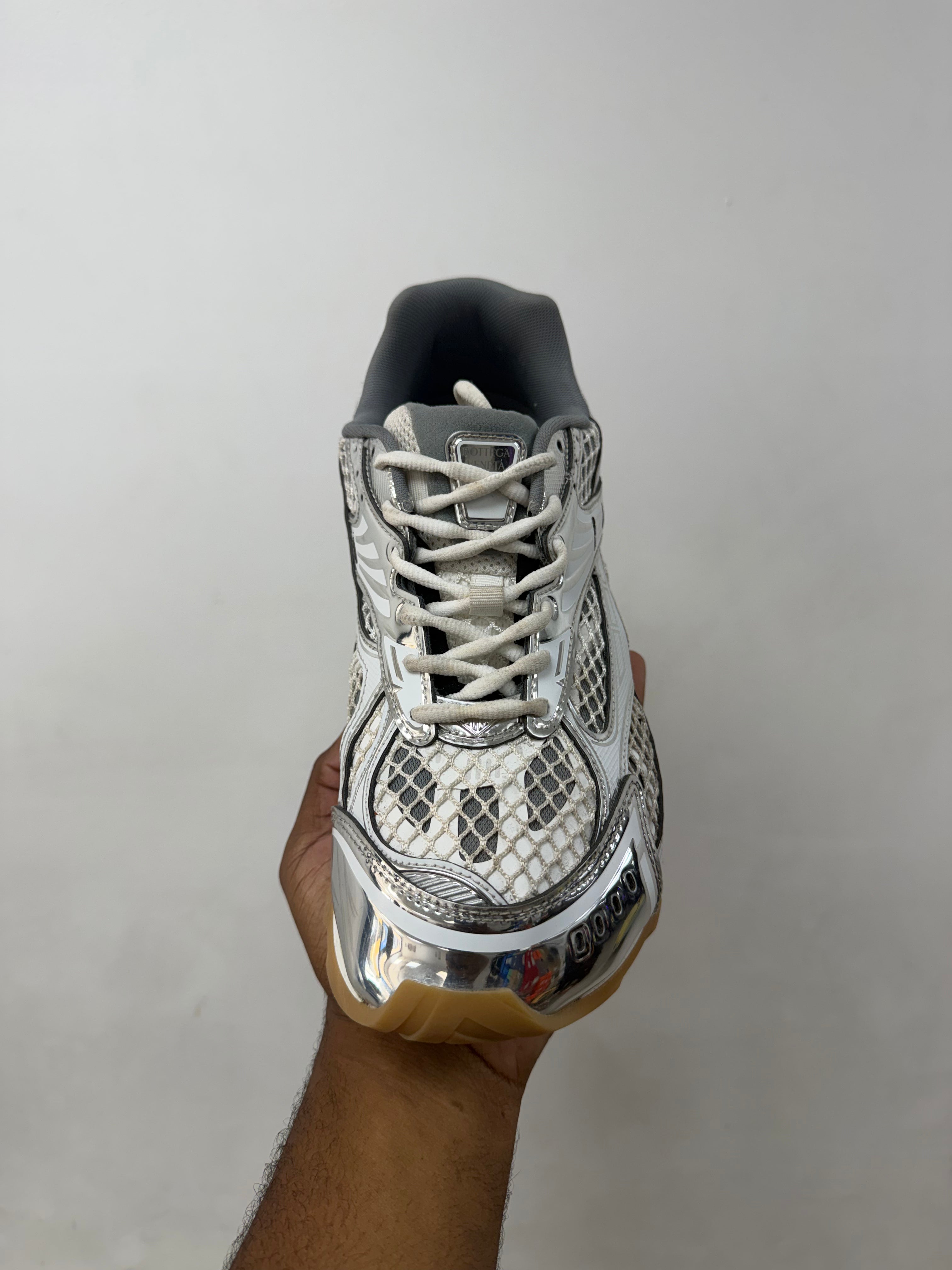 Bottega Veneta White Silver Orbit Sneakers