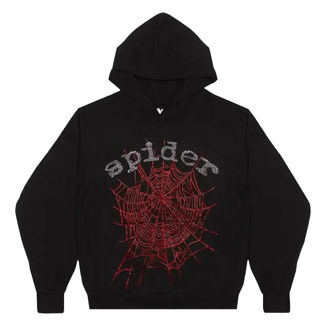 Sp5der Hoodie Black Rhinestone