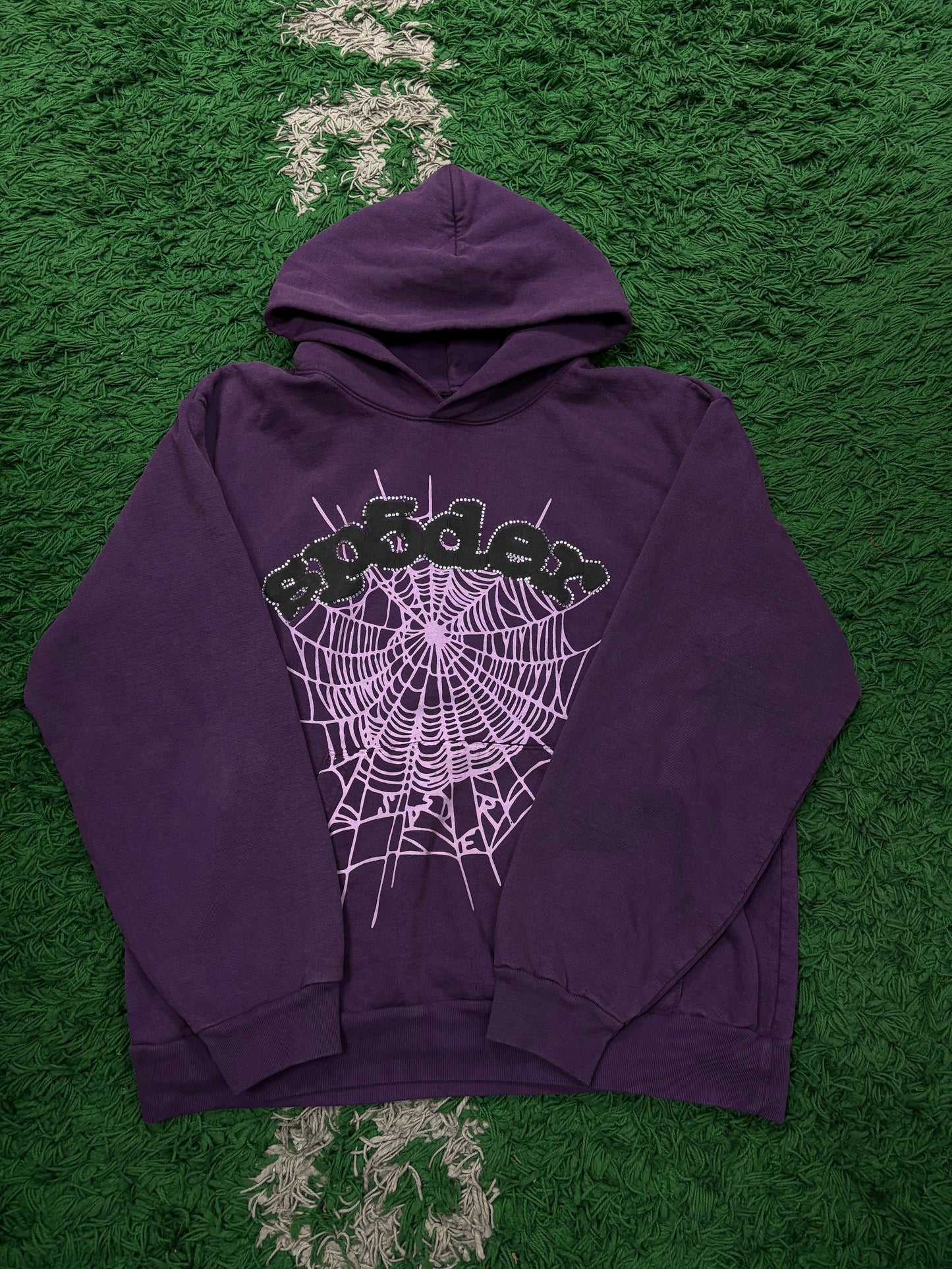 Sp5der Hoodie Purple Rhinestone