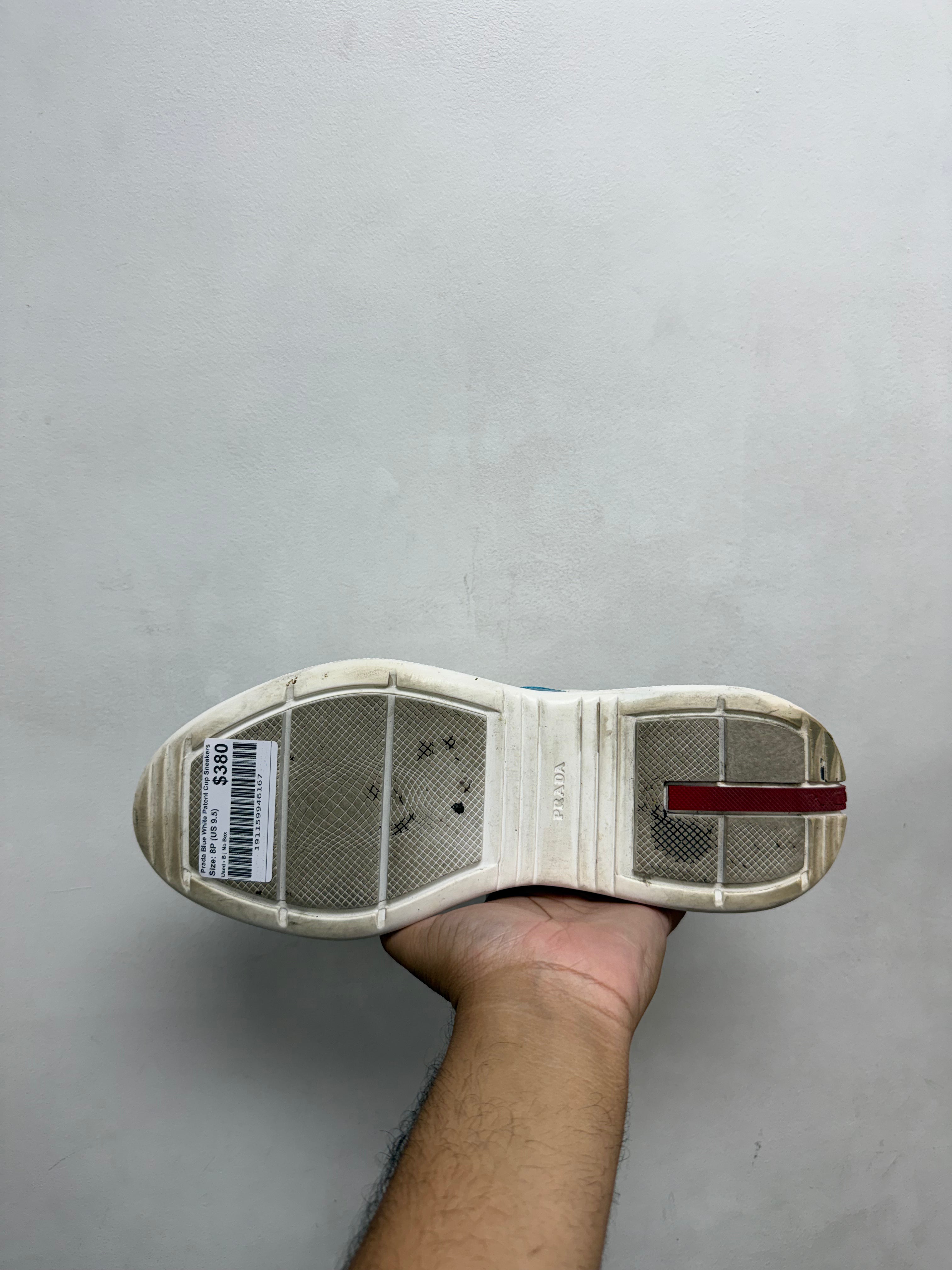 Prada Blue White Patent Cup Sneakers