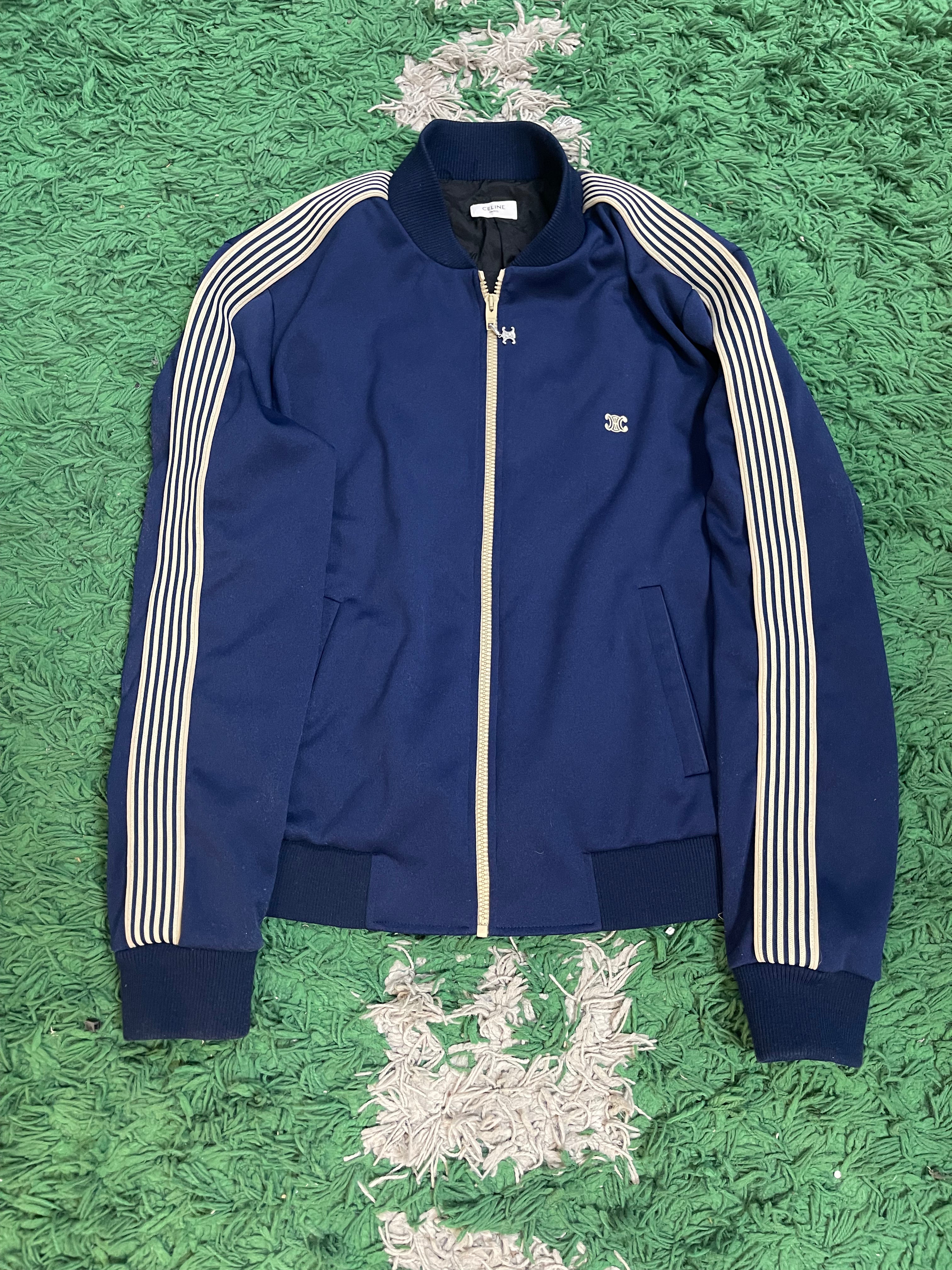 Celine Navy Cream Stripe CC Logo Zip Up