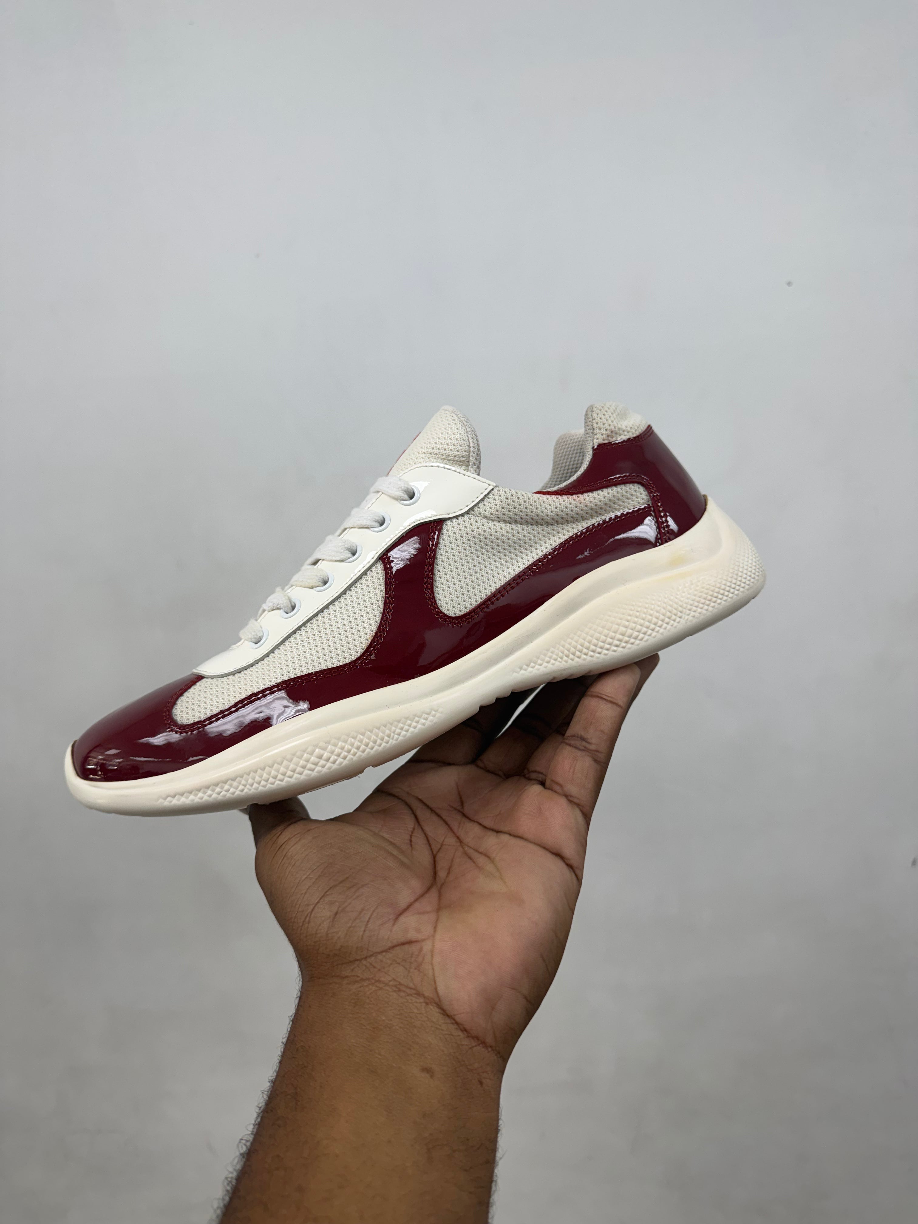 Prada White Burgundy Cups Sneakers