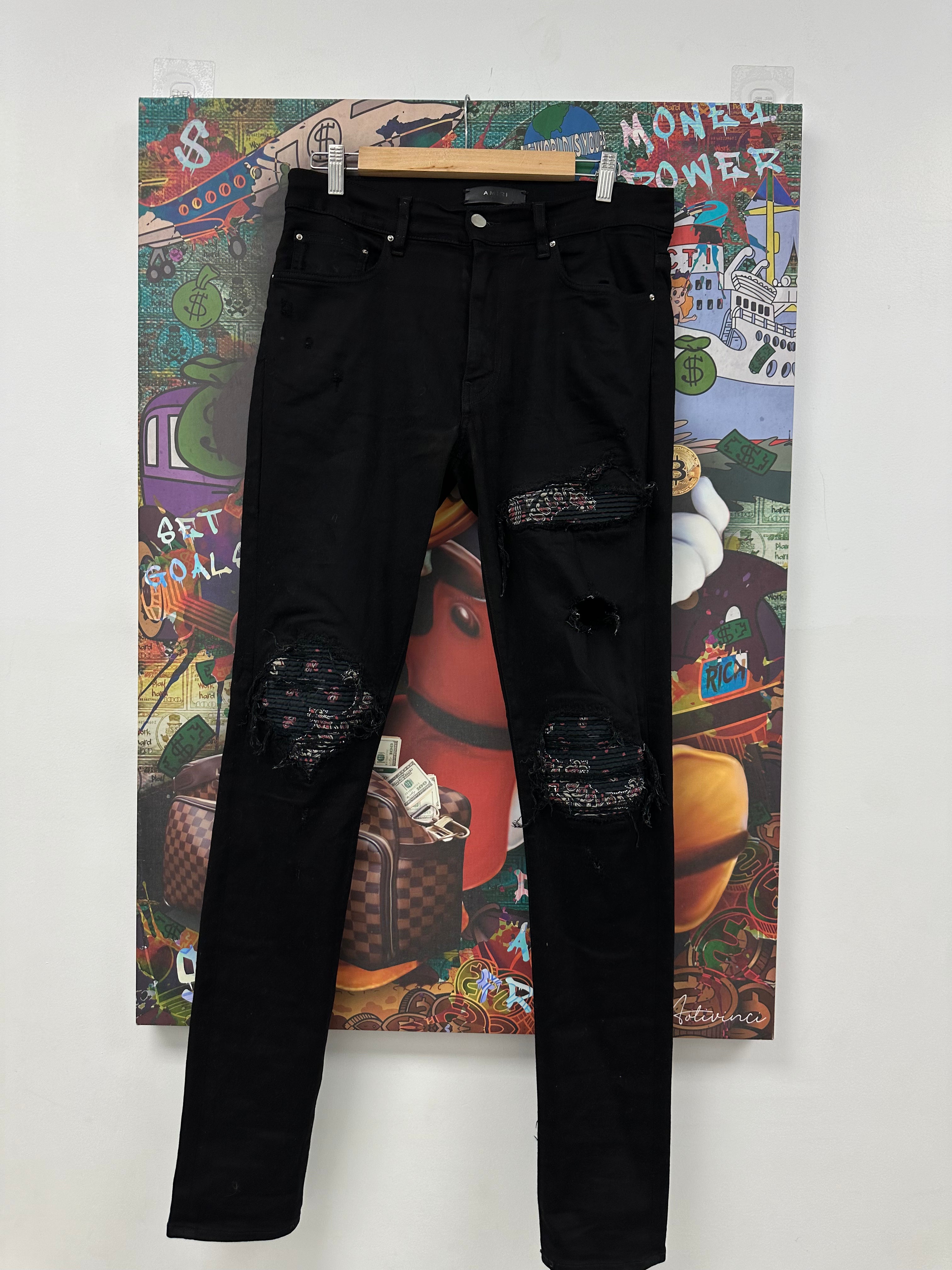Amiri Black Jeans Red Bandana Used 32