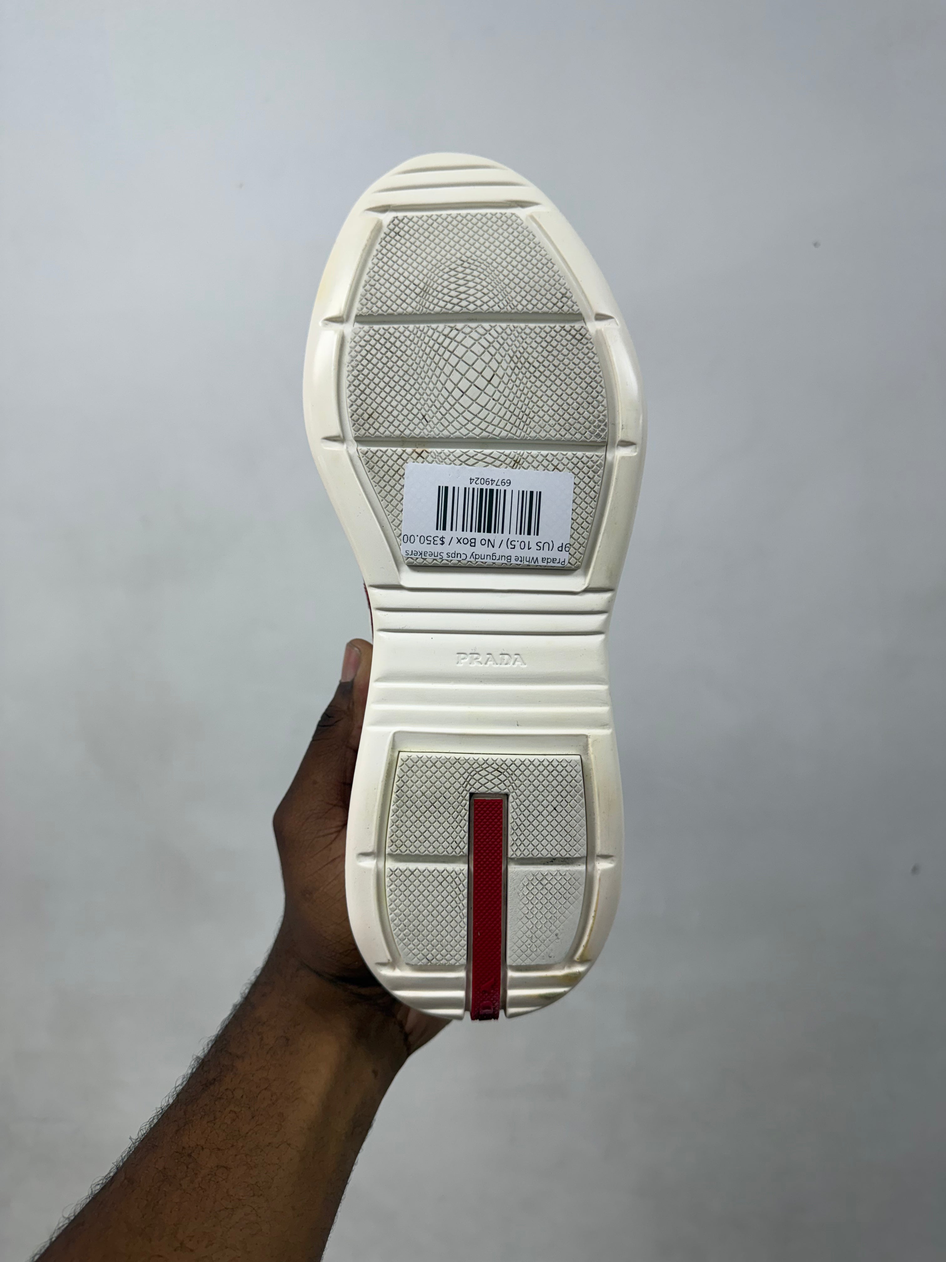 Prada White Burgundy Cups Sneakers