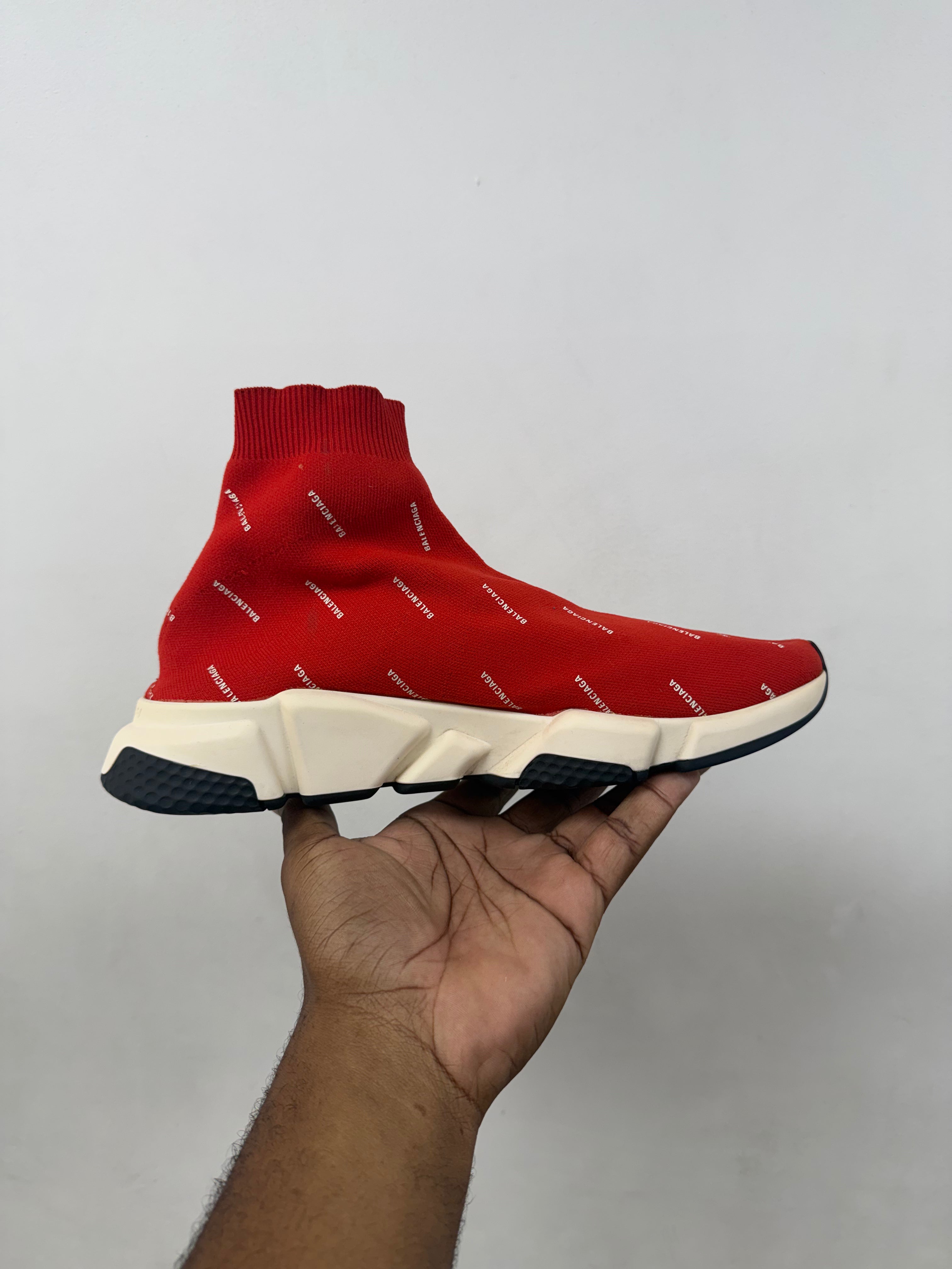 Balenciaga Red Monogram Sock Runner Sneakers