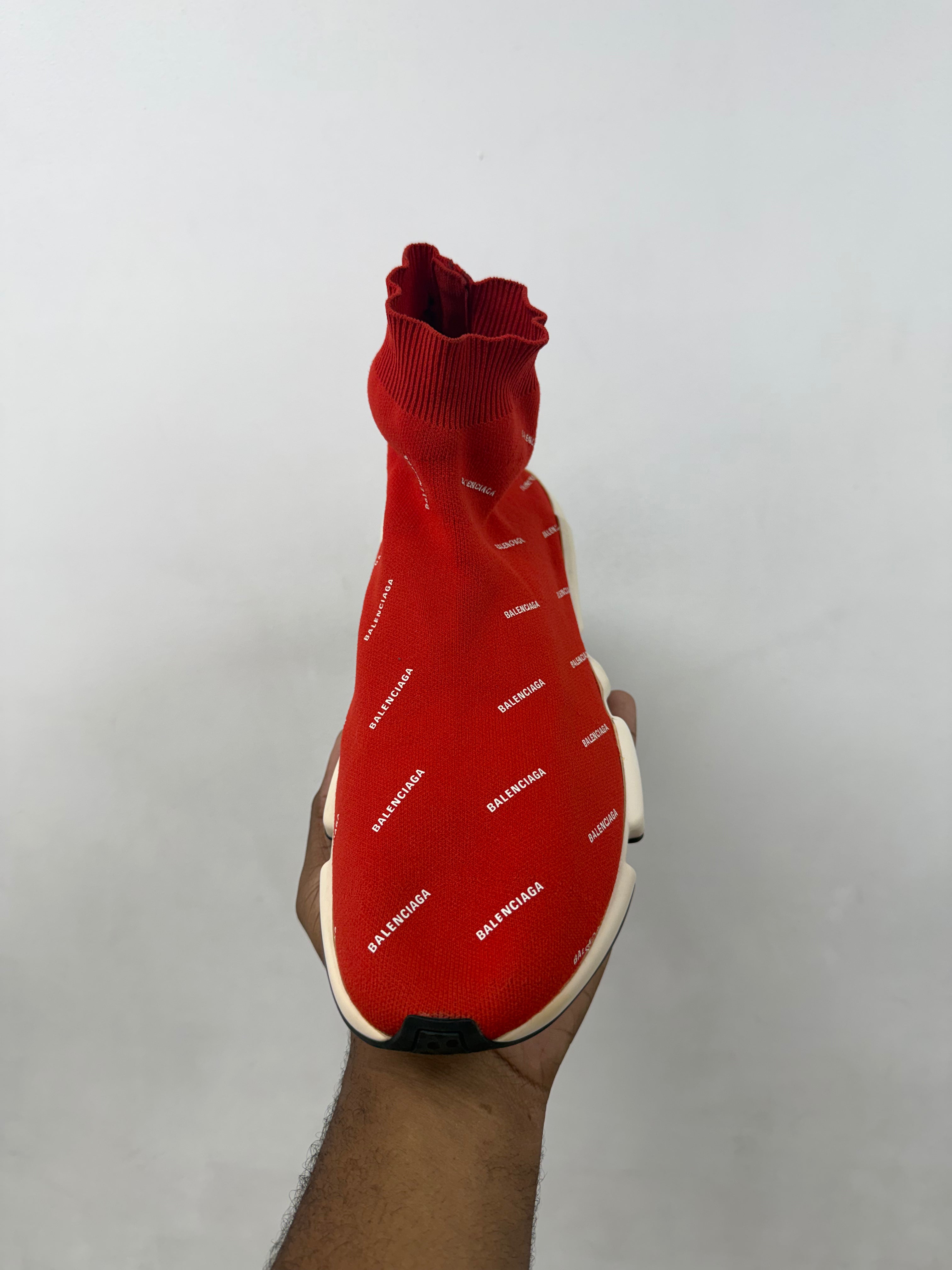 Balenciaga Red Monogram Sock Runner Sneakers