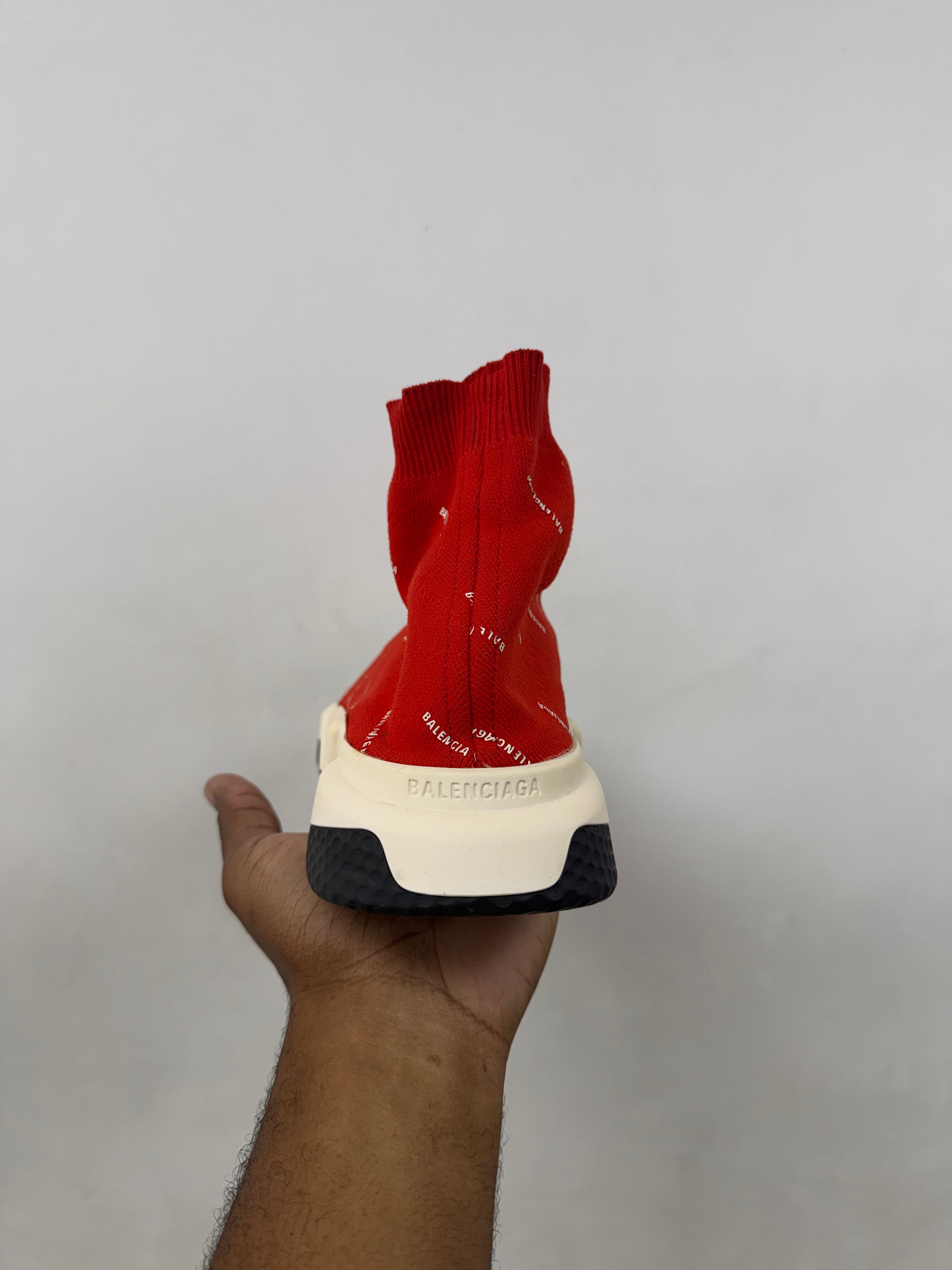 Balenciaga Red Monogram Sock Runner Sneakers