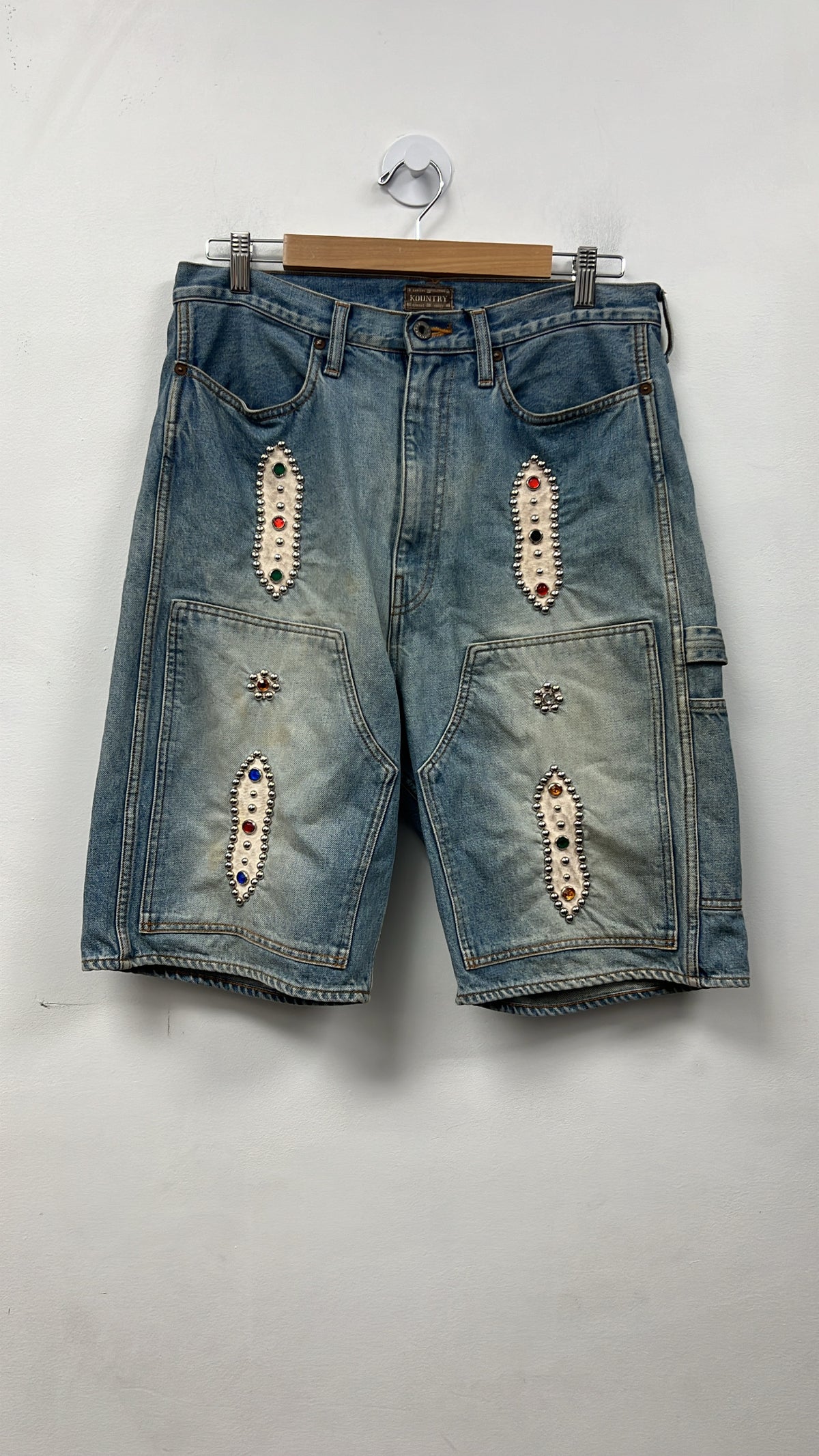 Kapital Light Wash Studded Shorts