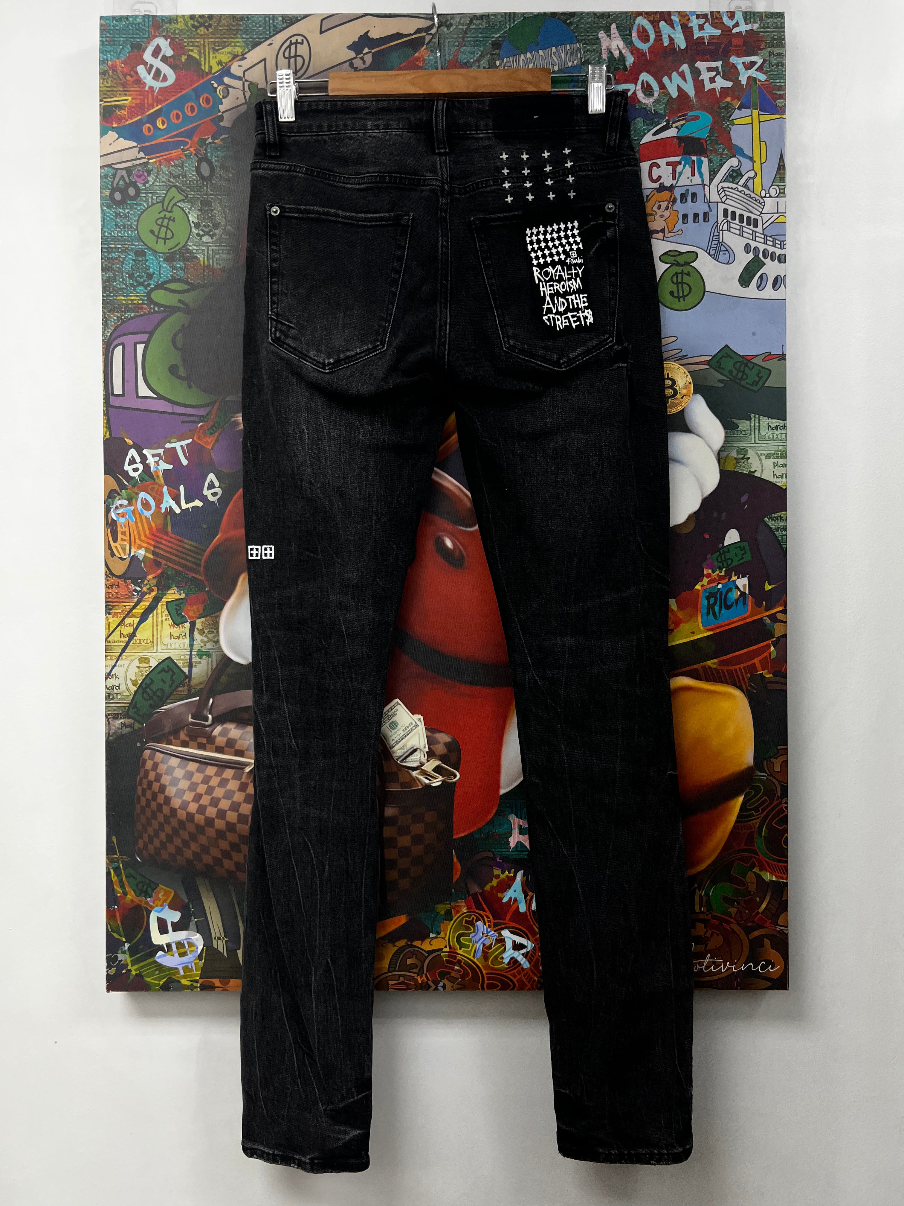 Ksubi Black Wash Knee Logo Ripped Jeans