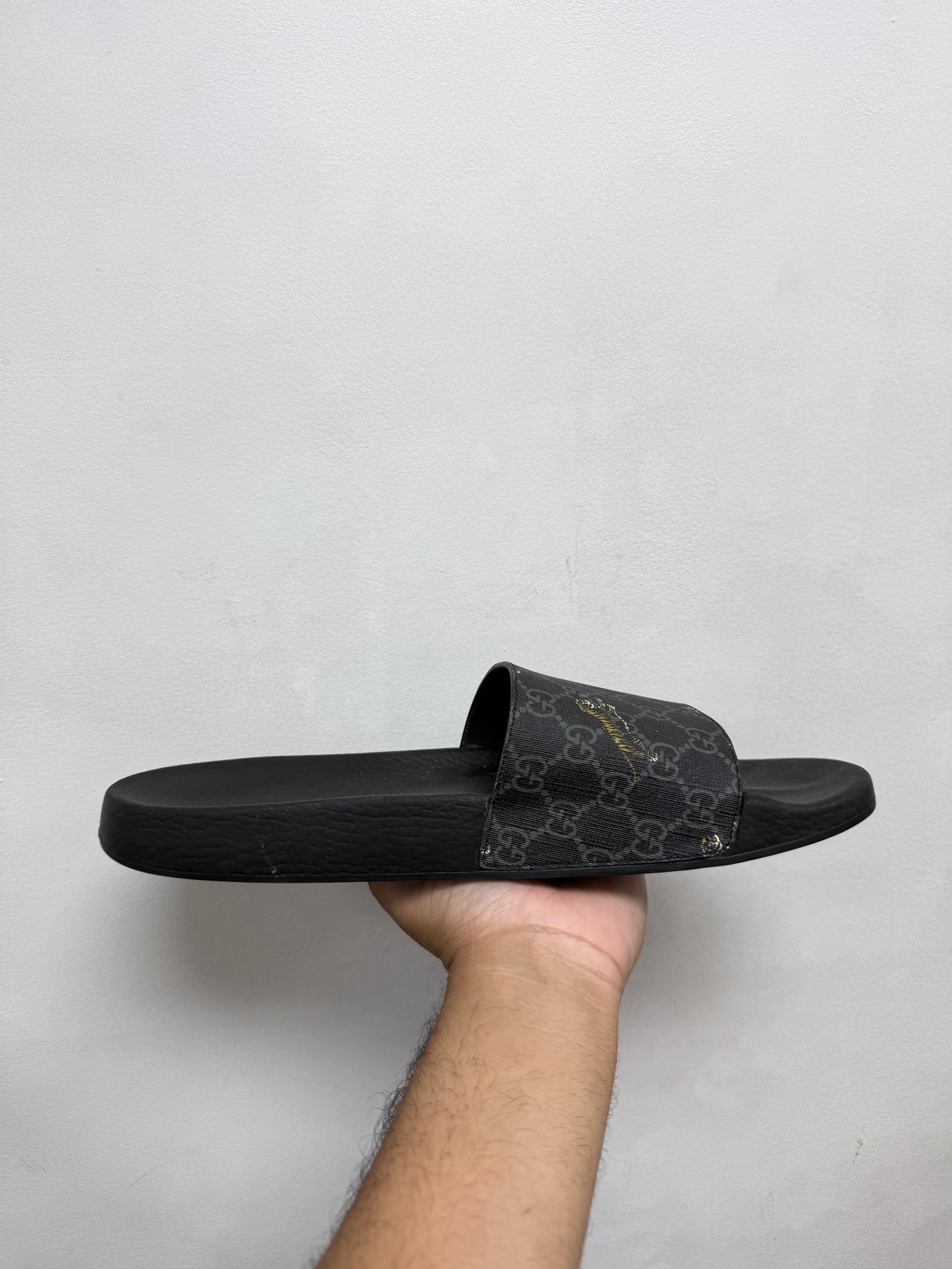 Gucci Black GG Monogram Tiger Slides