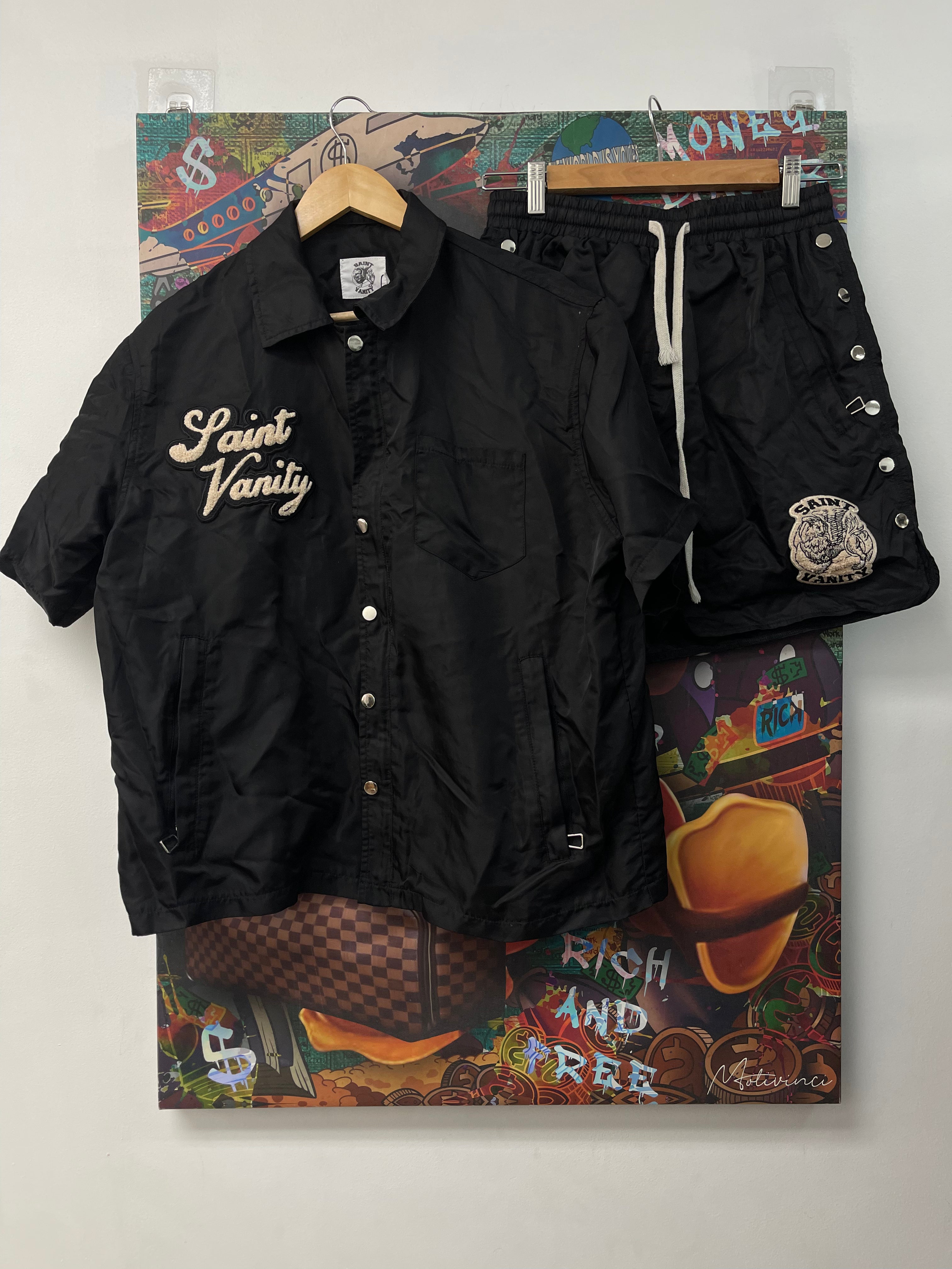 Saint Vanity Black Nylon Shorts Set