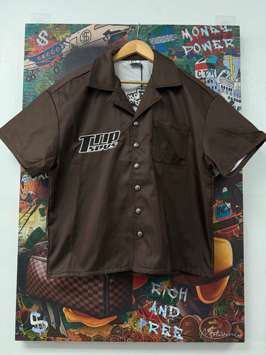 Triple Sevens 7 Nylon Button Up Shirt Brown