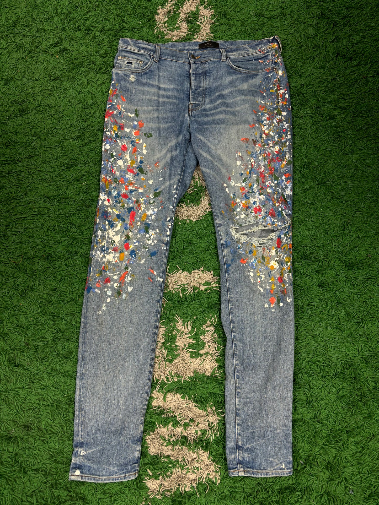 Amiri Jeans Light Wash Splatter Thrasher Used 38