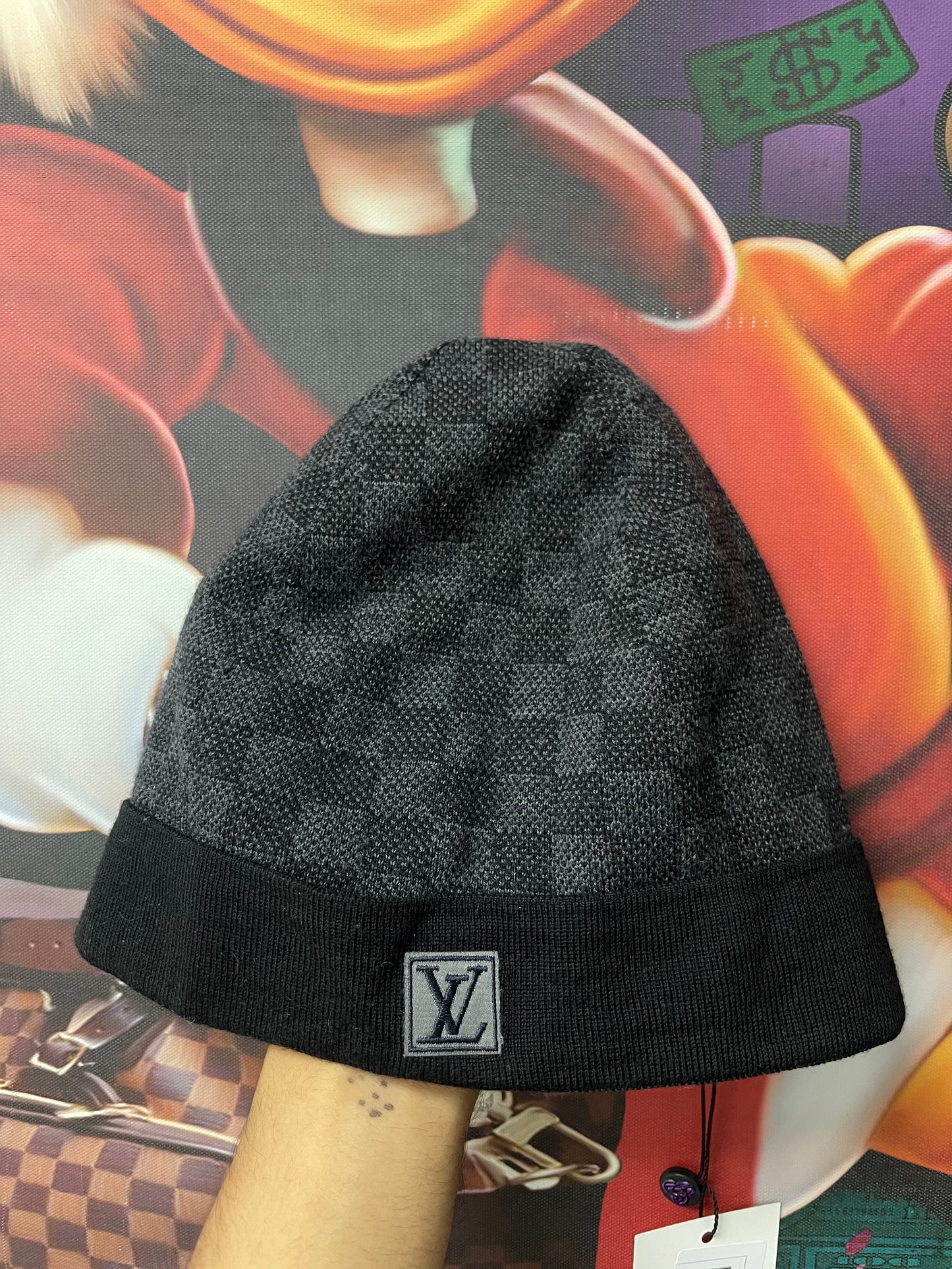 Louis Vuitton Black Checkered Beanie