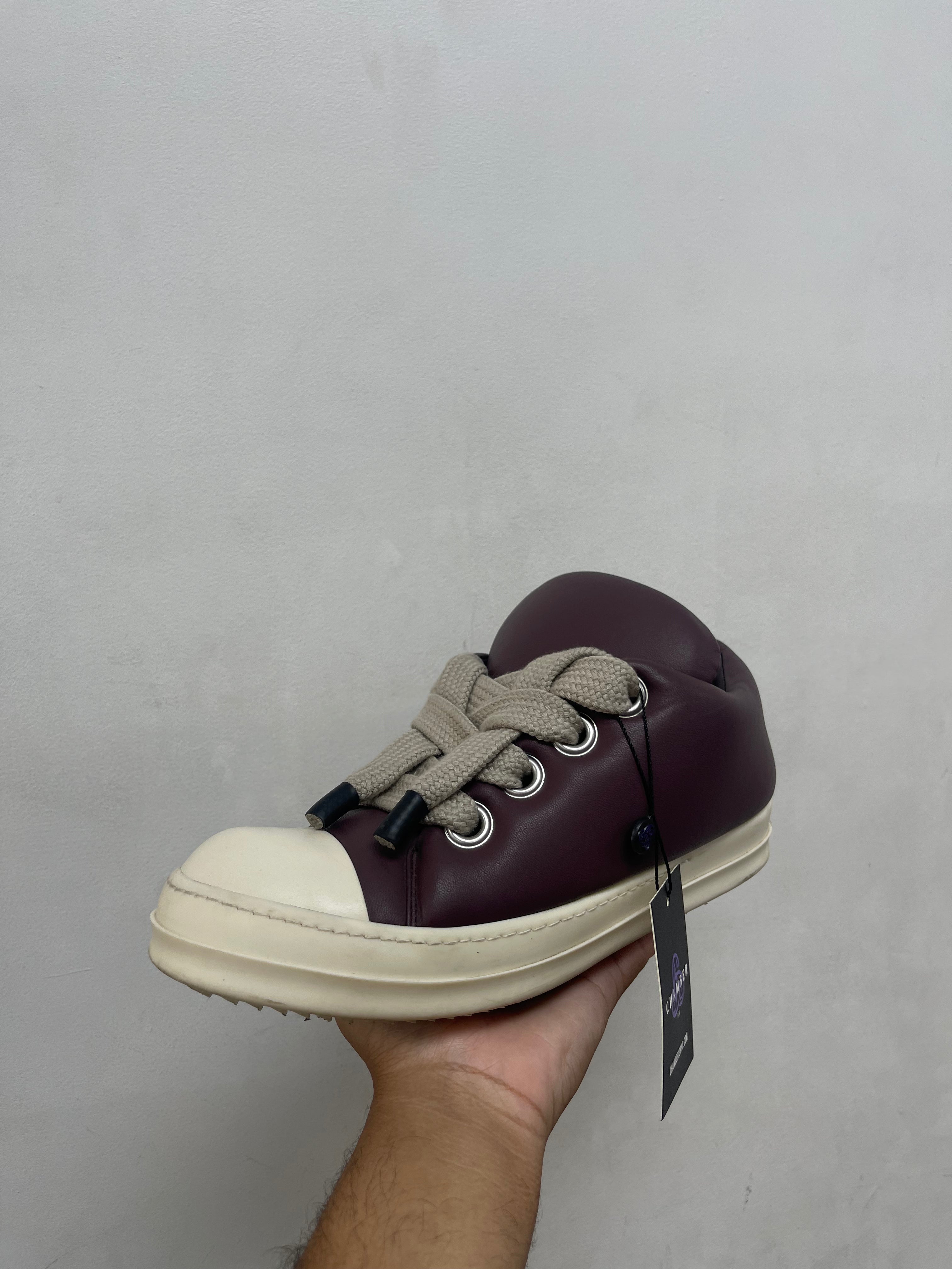 Rick Owens Wine Padded 'Mainline' Jumbo Lace Low Sneakers