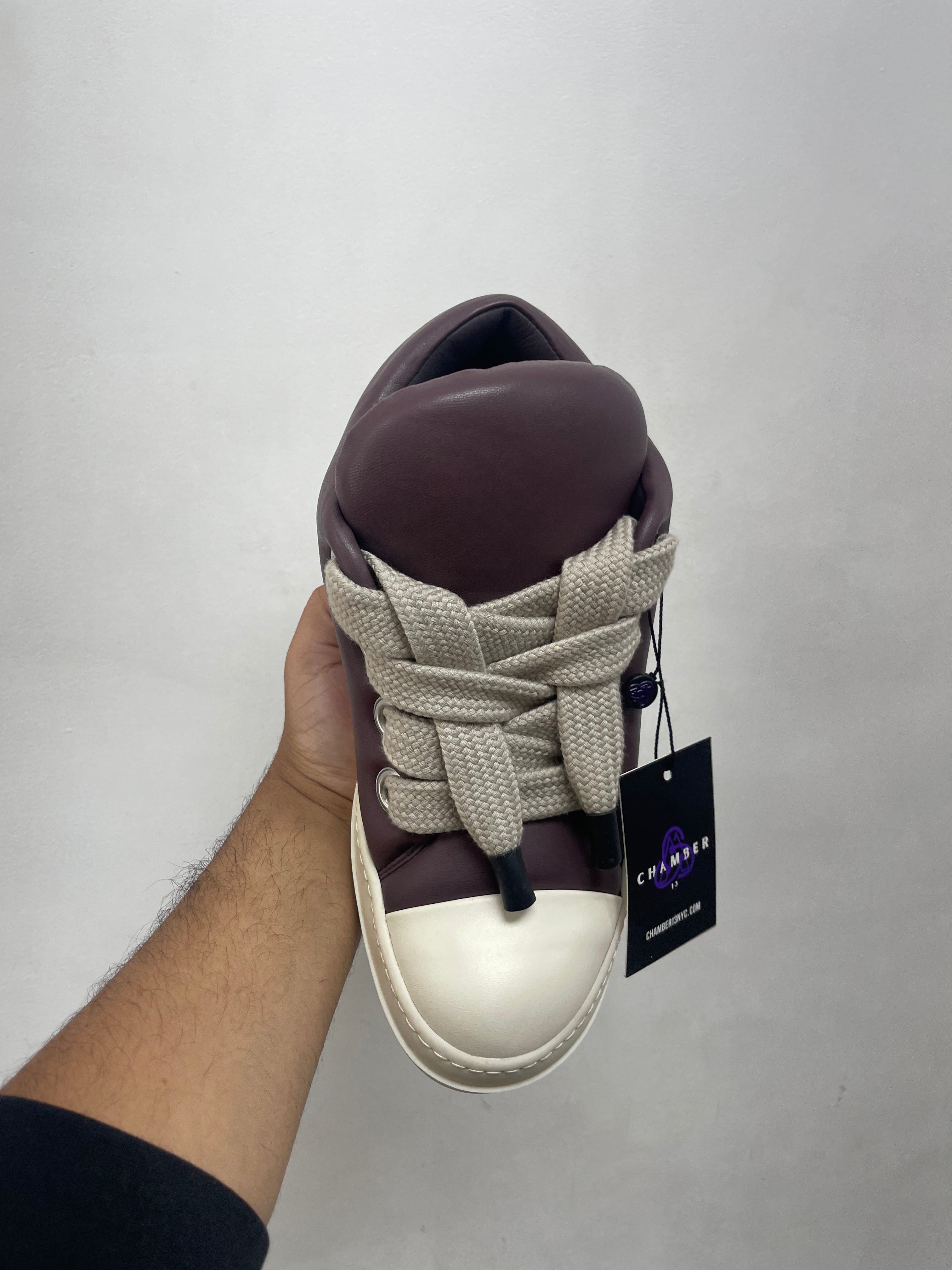 Rick Owens Wine Padded 'Mainline' Jumbo Lace Low Sneakers