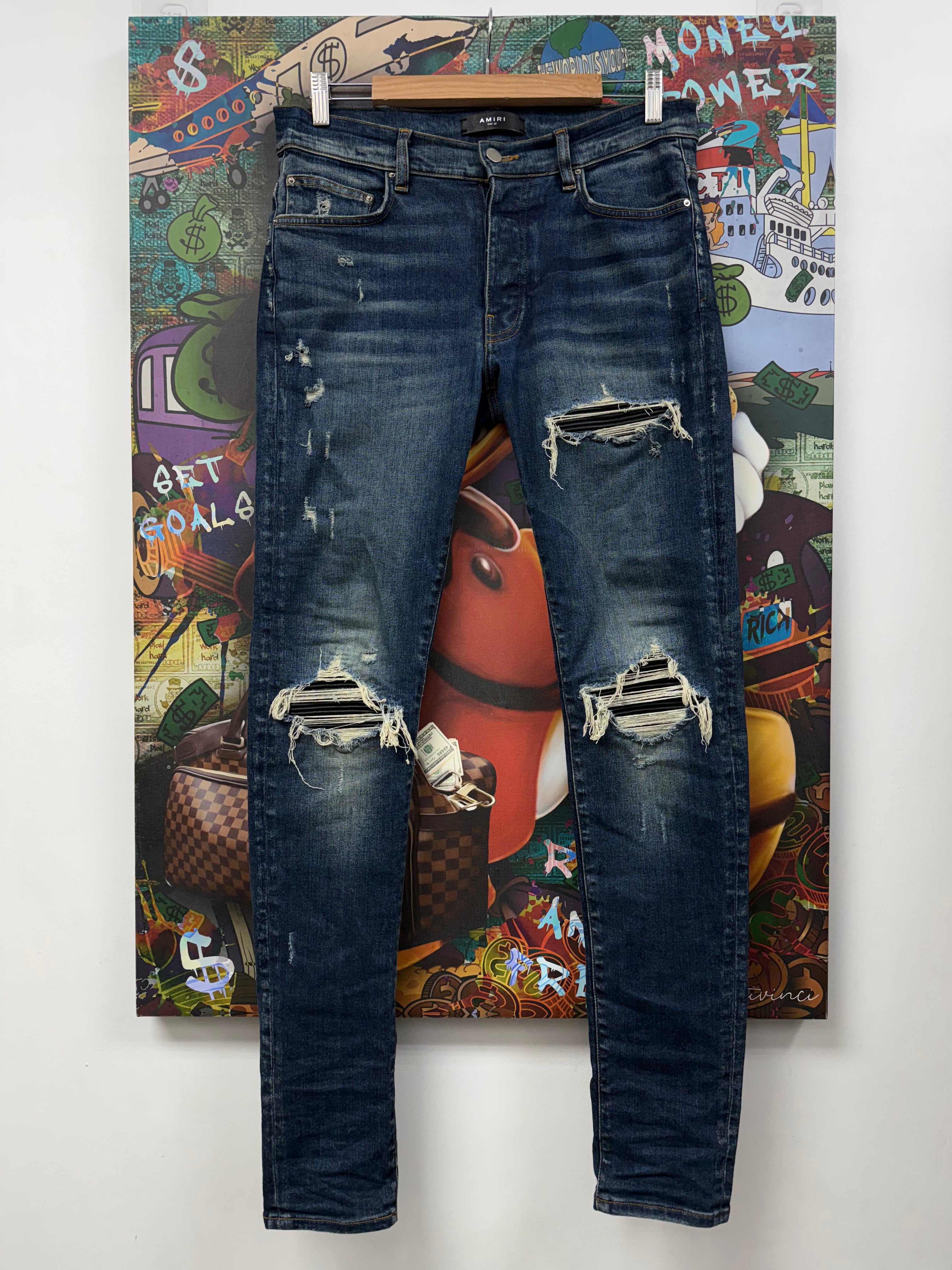 Amiri MX1 Deep Dark Black Patch Jeans