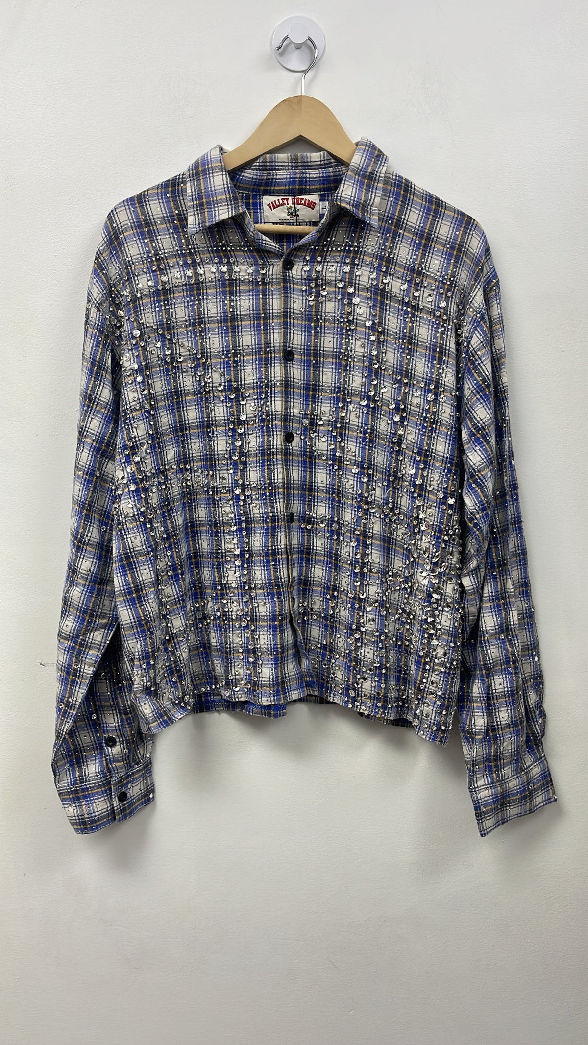 Vale Navy Yellow Web Rhinestone Flannel