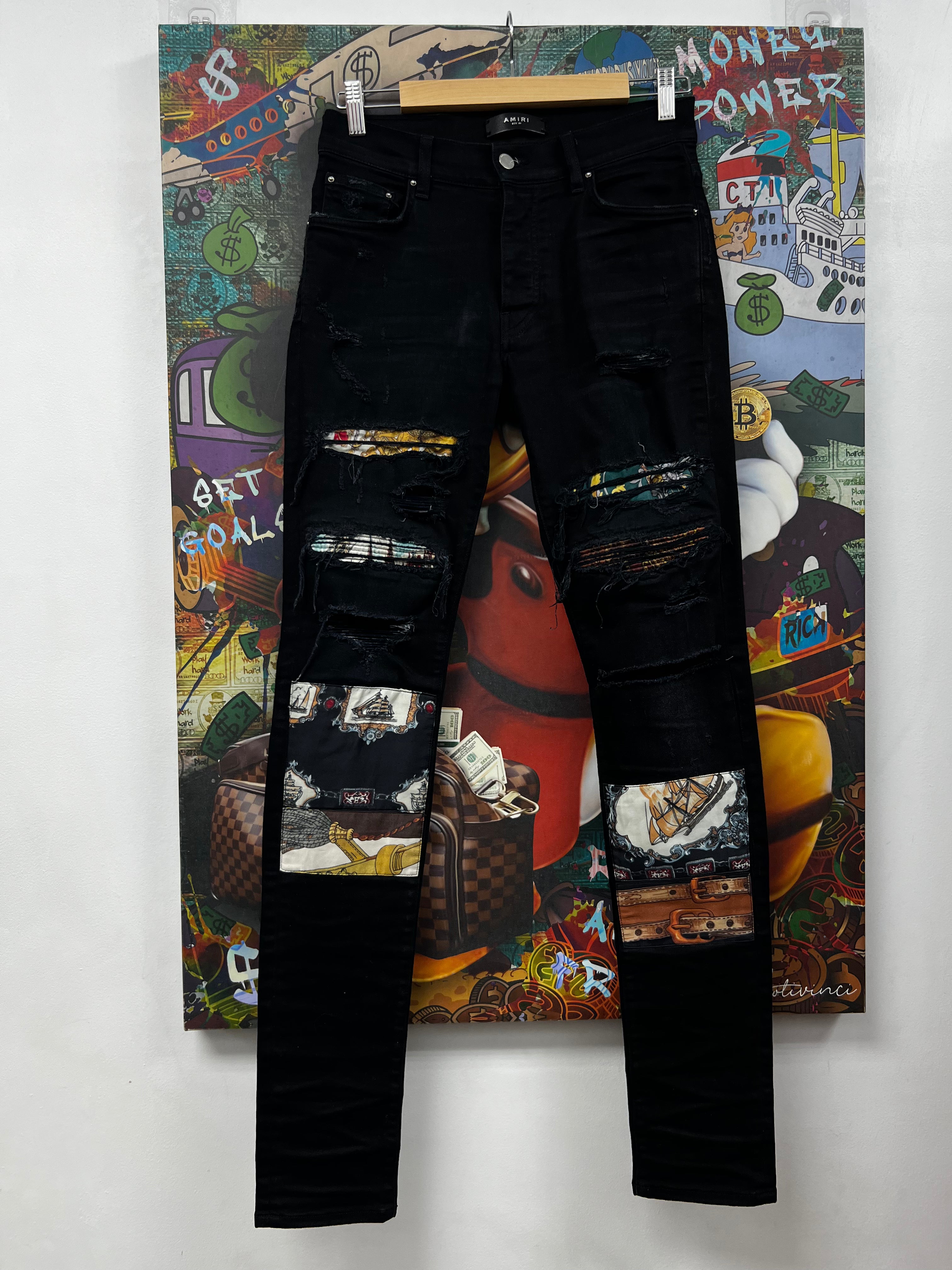 Amiri Black Wash Art Patchwork Jeans