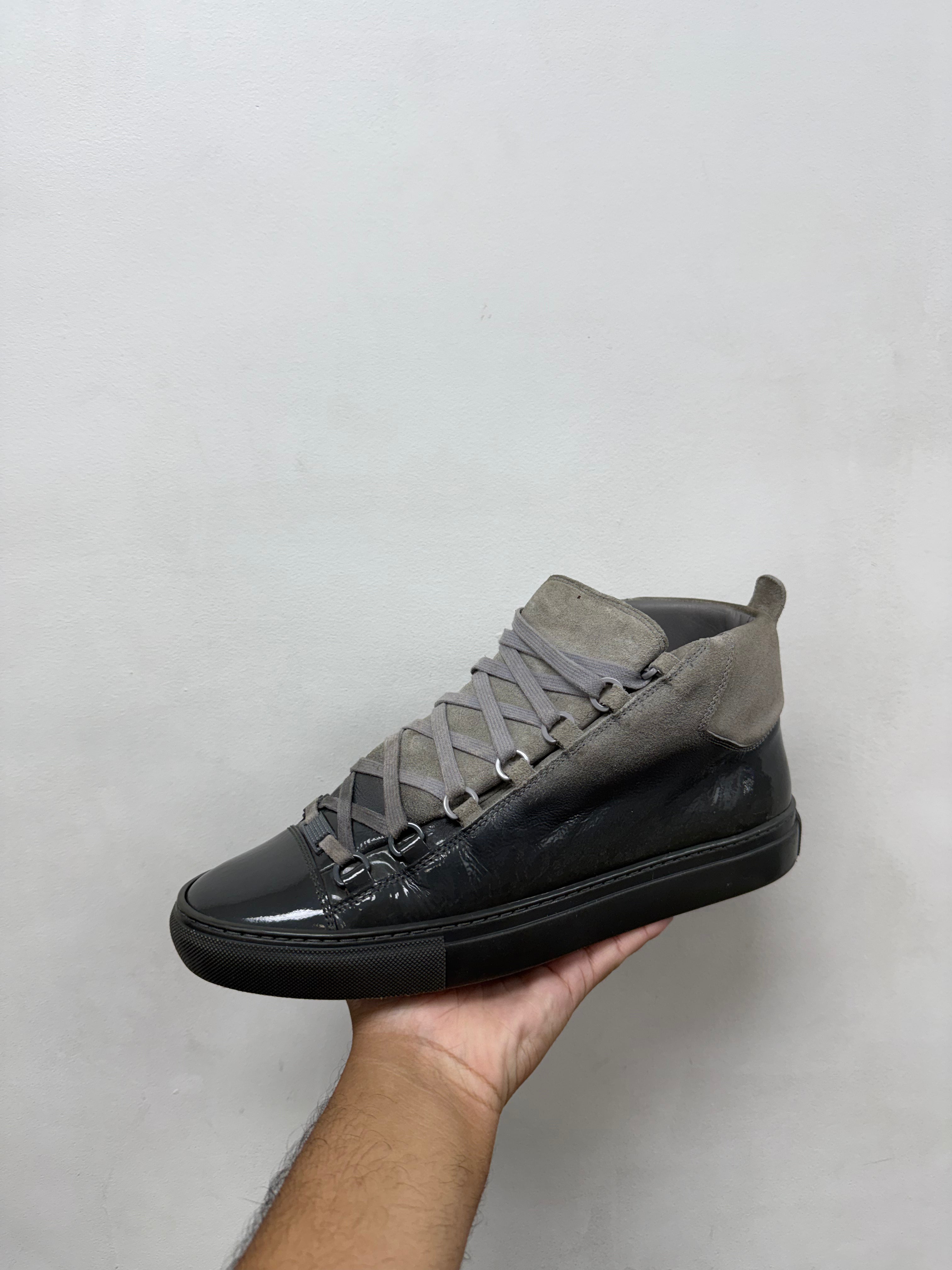 Balenciaga Grey Suede Patent Split Arena Sneakers