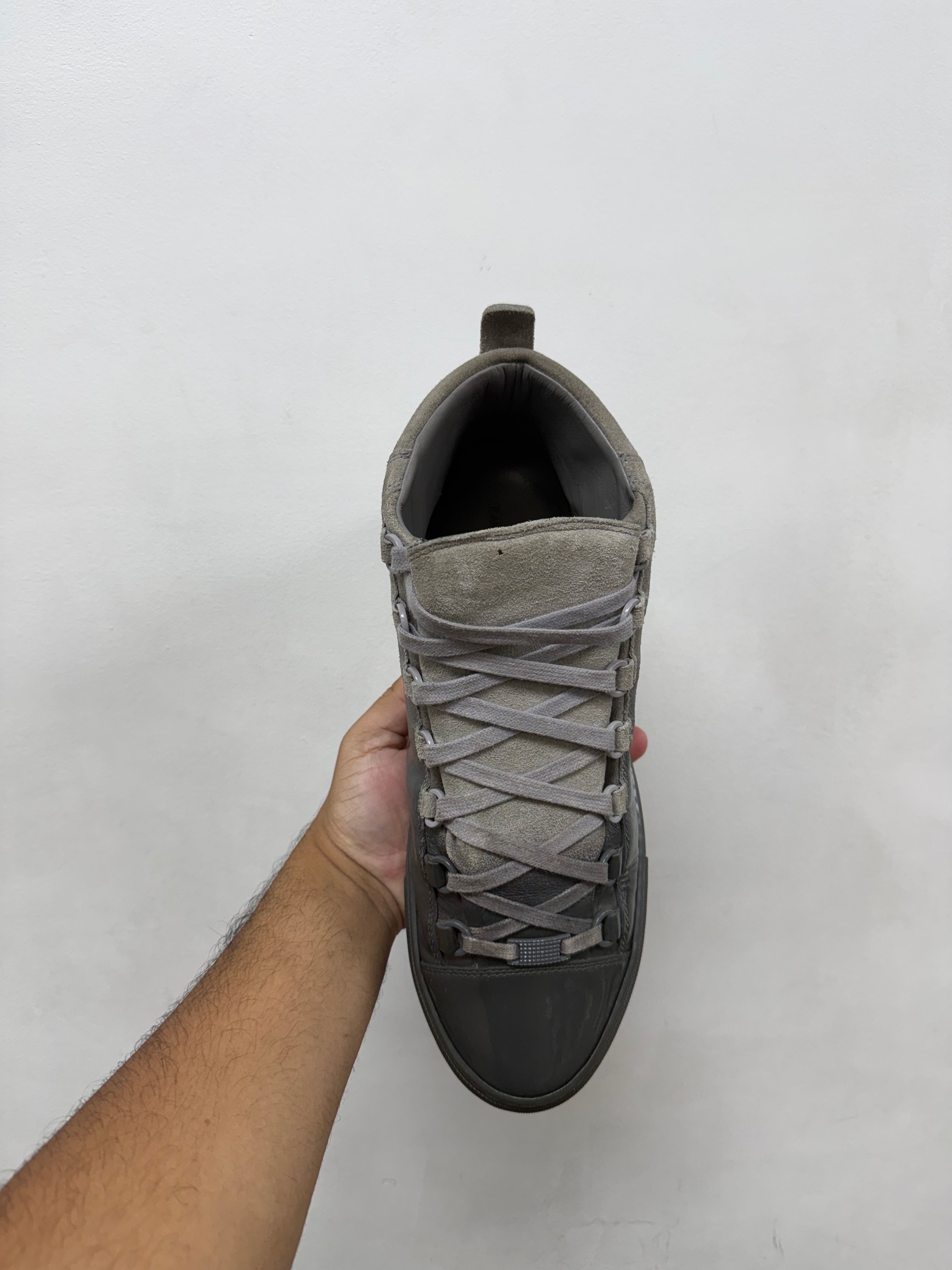Balenciaga Grey Suede Patent Split Arena Sneakers