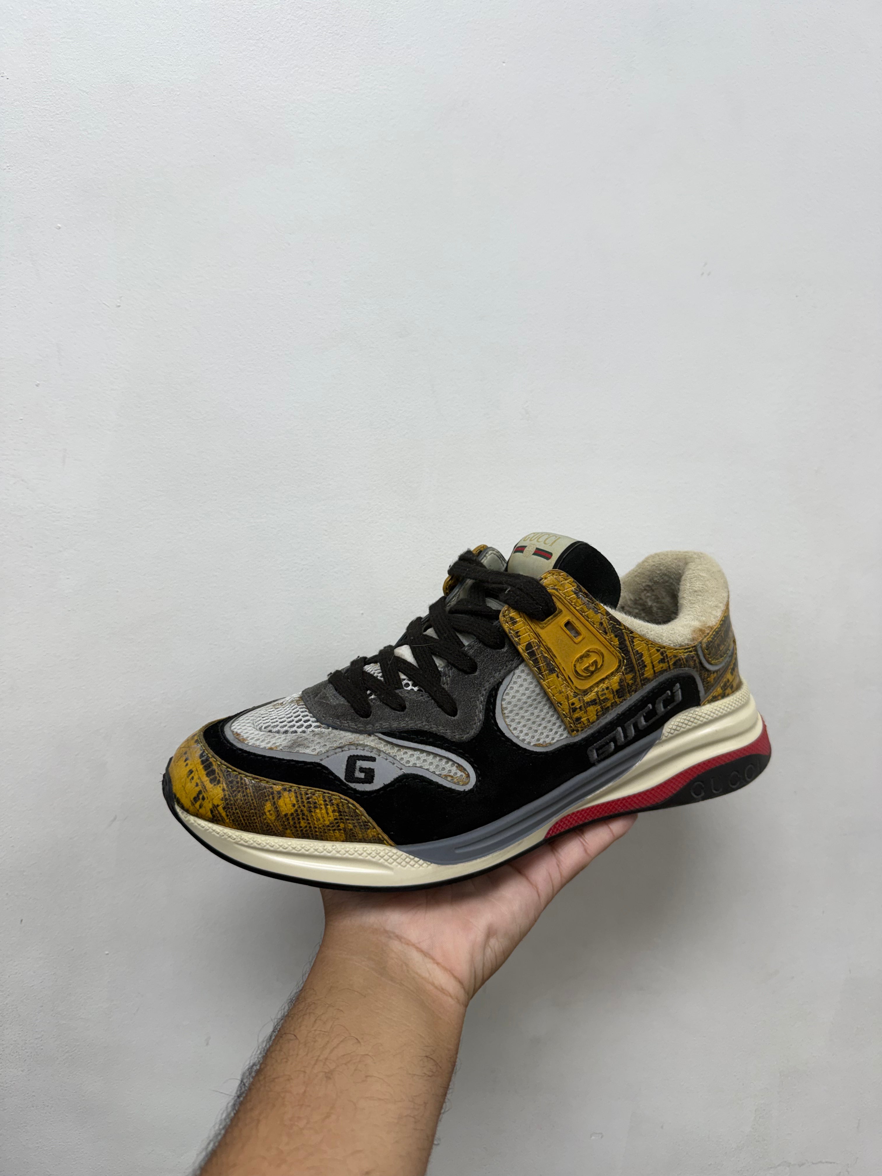 Gucci Black Yellow Snakeskin Sneakers