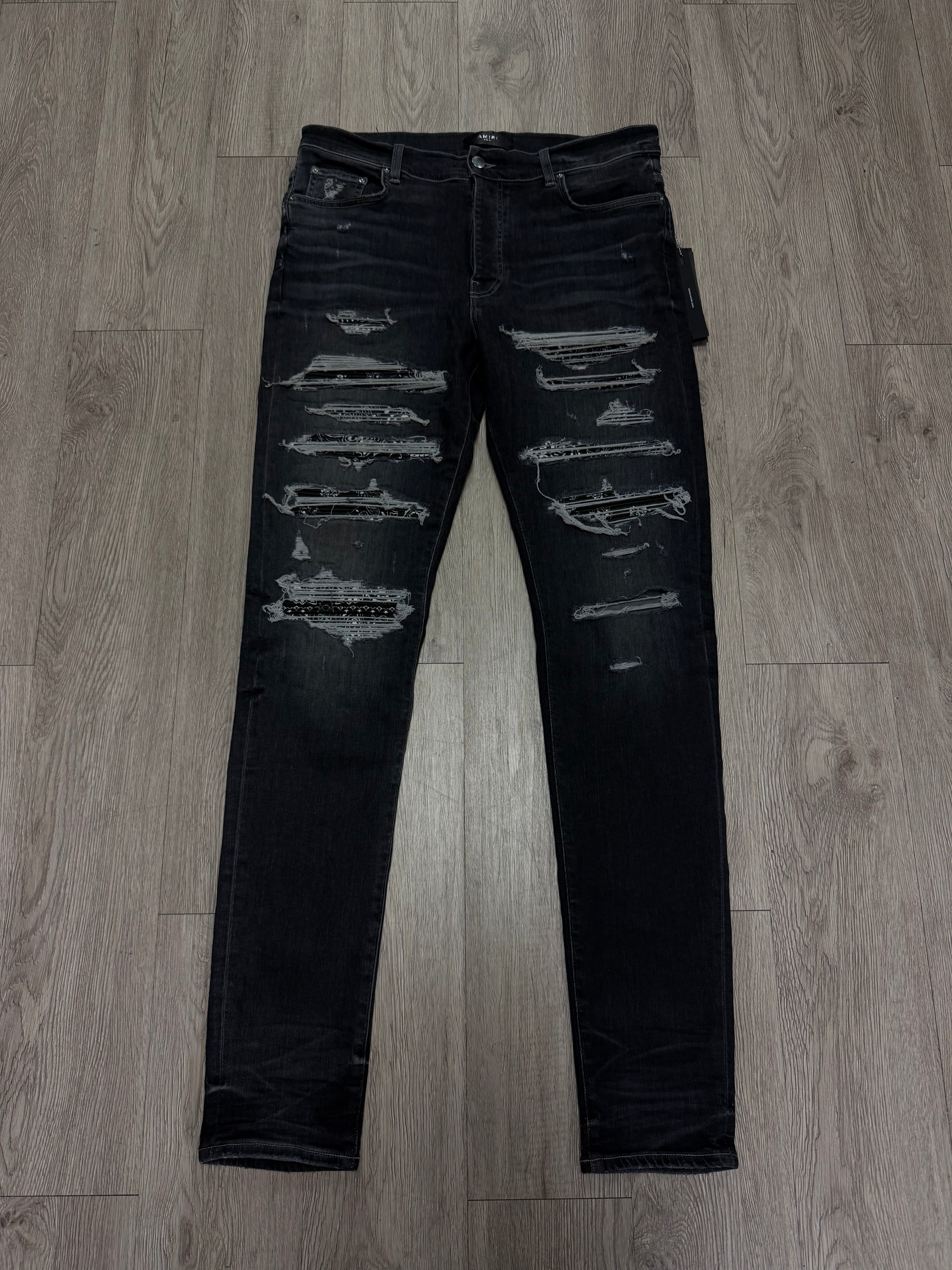 Amiri Grey Black Paisley Thrasher Patch Jeans Jeans