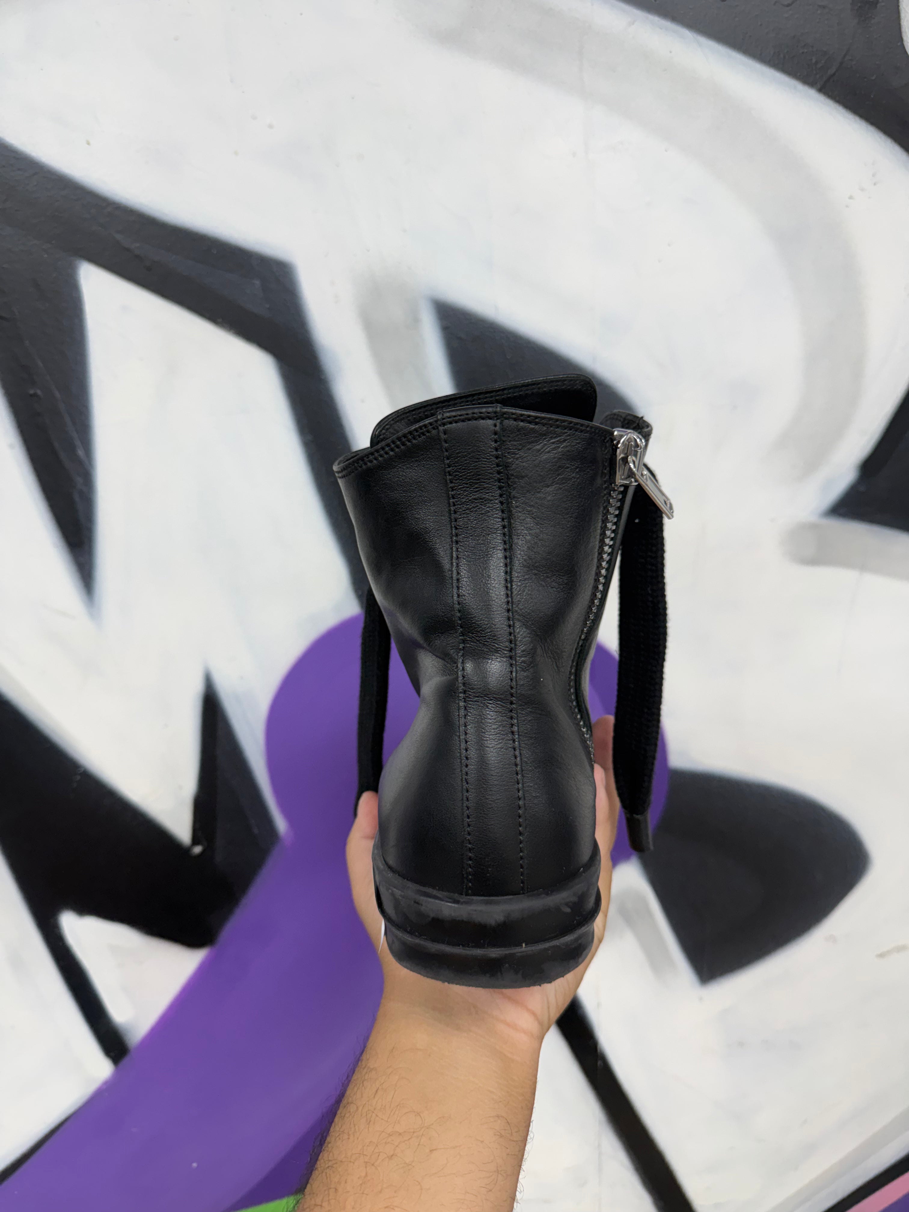 Rick Owens Triple Black 'Mainline' Jumbo Lace Ramone High Sneakers