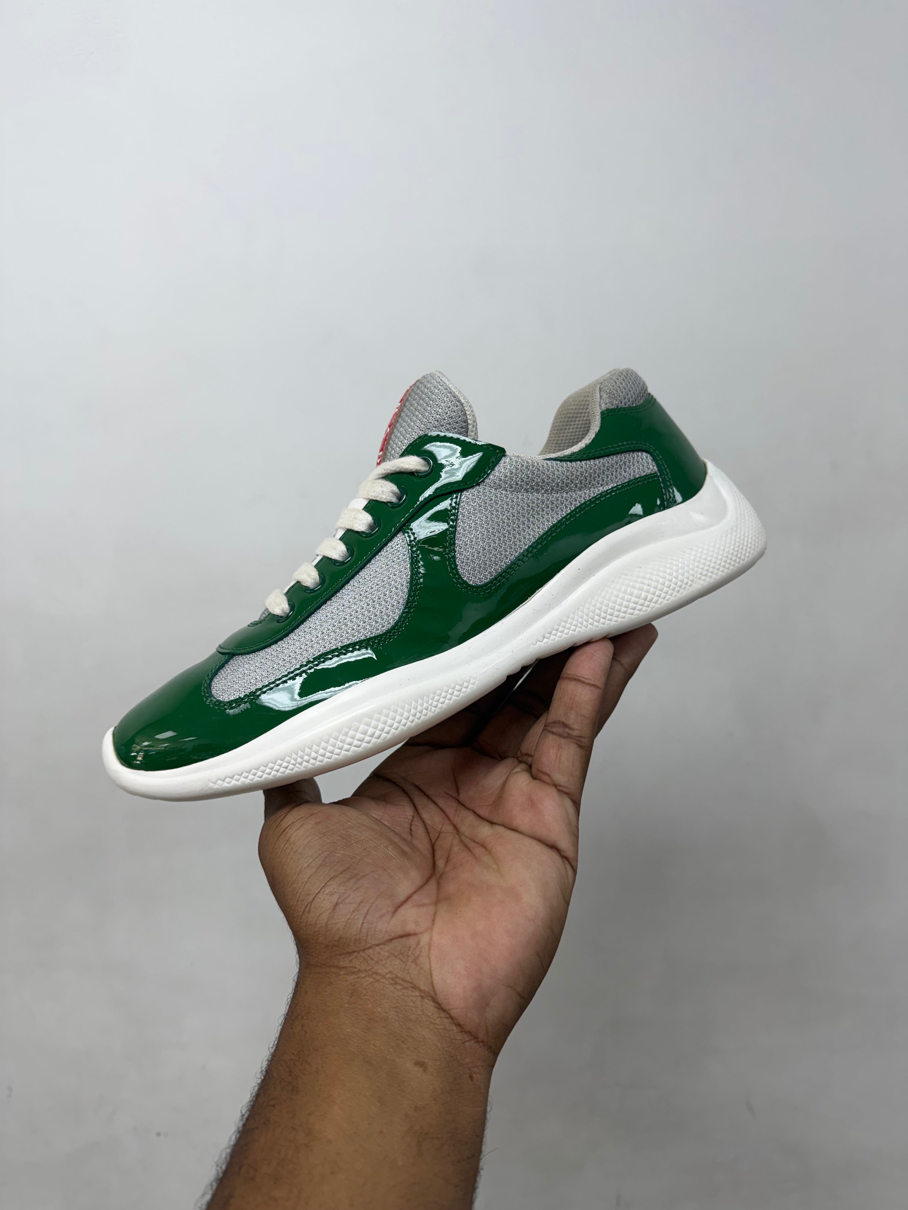 Prada green White Patent Cup Sneakers