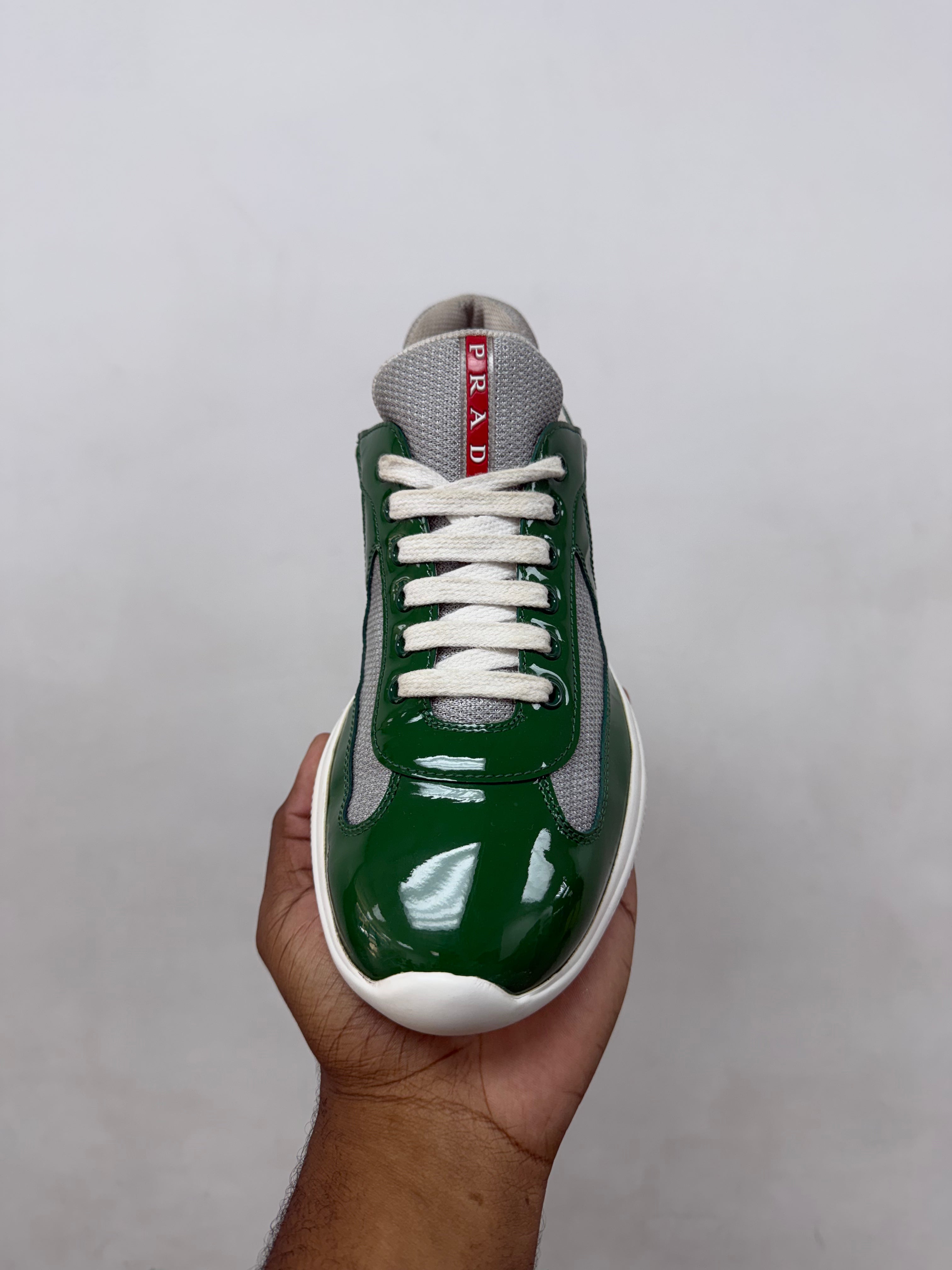 Prada green White Patent Cup Sneakers