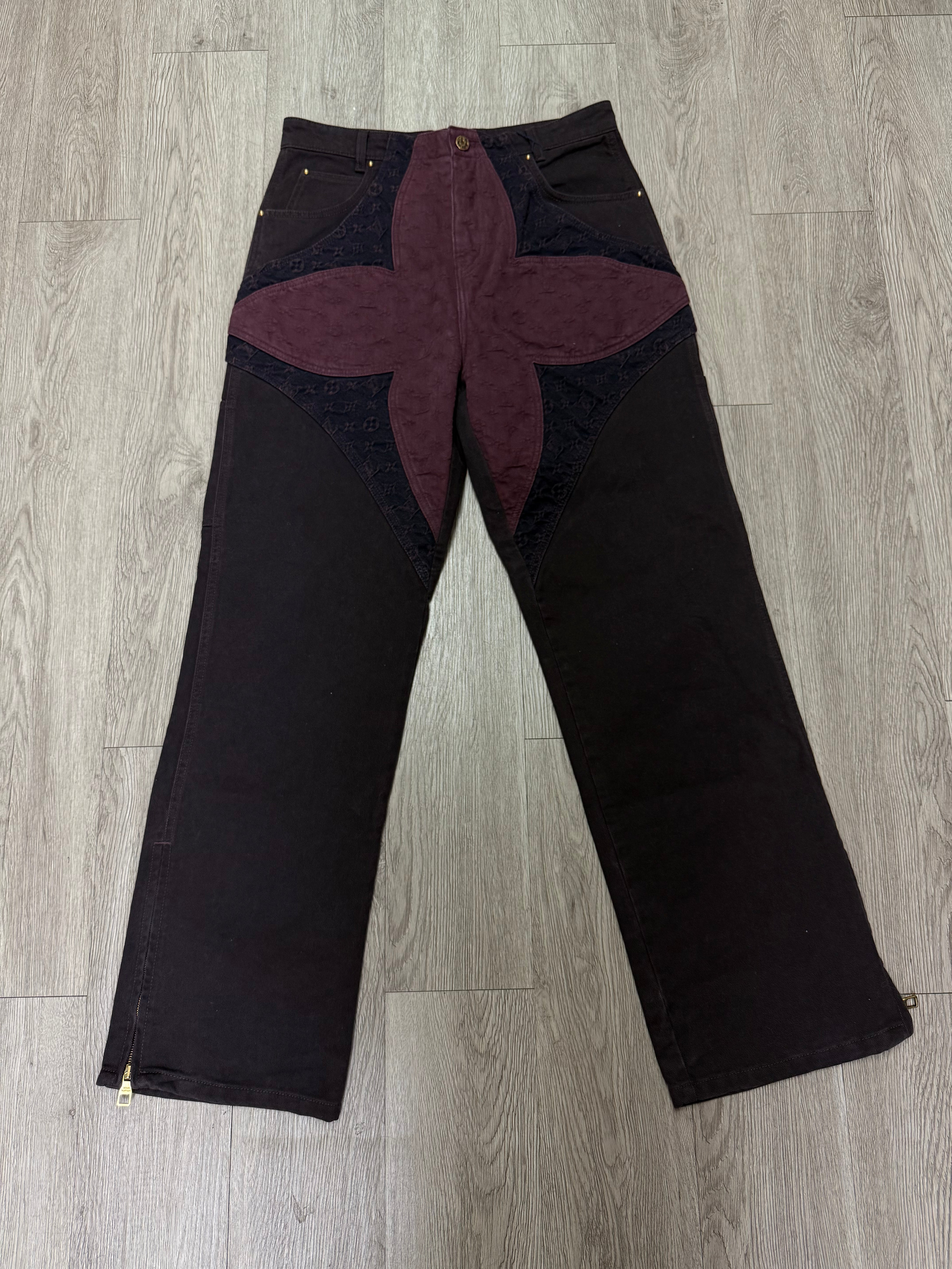 Louis Vuitton Burgundy Floral Denim Jeans